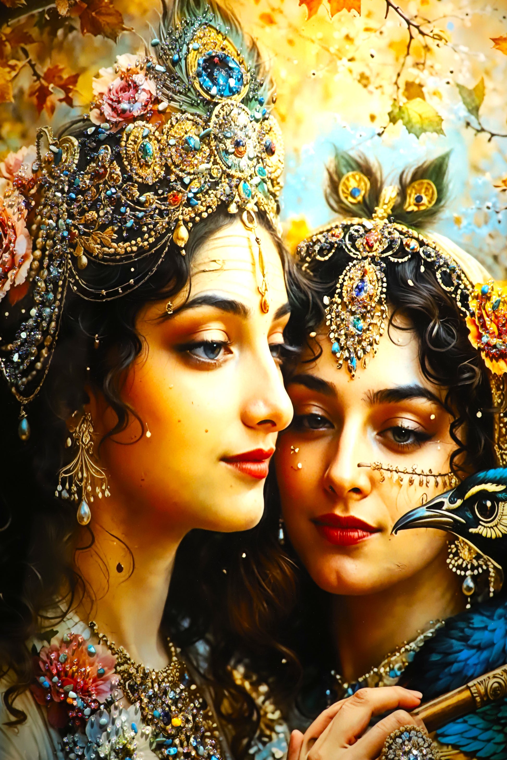 Soulful Symphony|Radha-Krishna|crystal wall art|4x2.5feet+LED