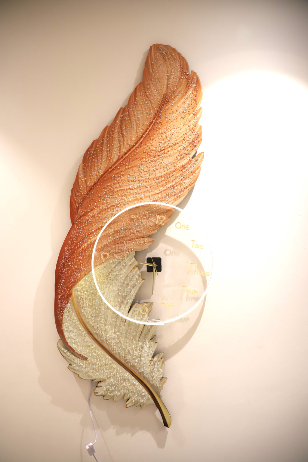 Mesmerising Orange Feather with LED Clock crystal painting||60*150CM