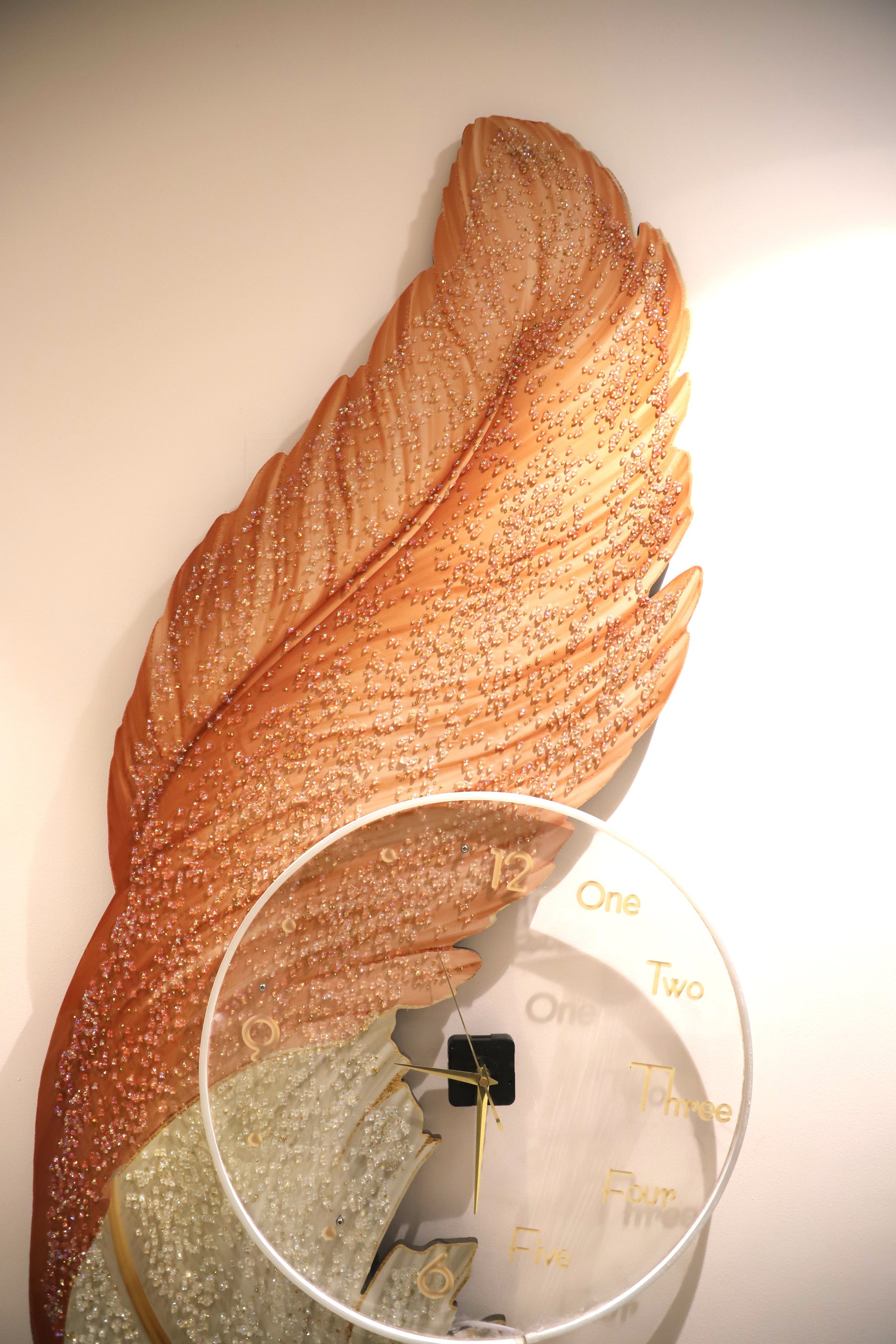 Mesmerising Orange Feather with LED Clock crystal painting||60*150CM