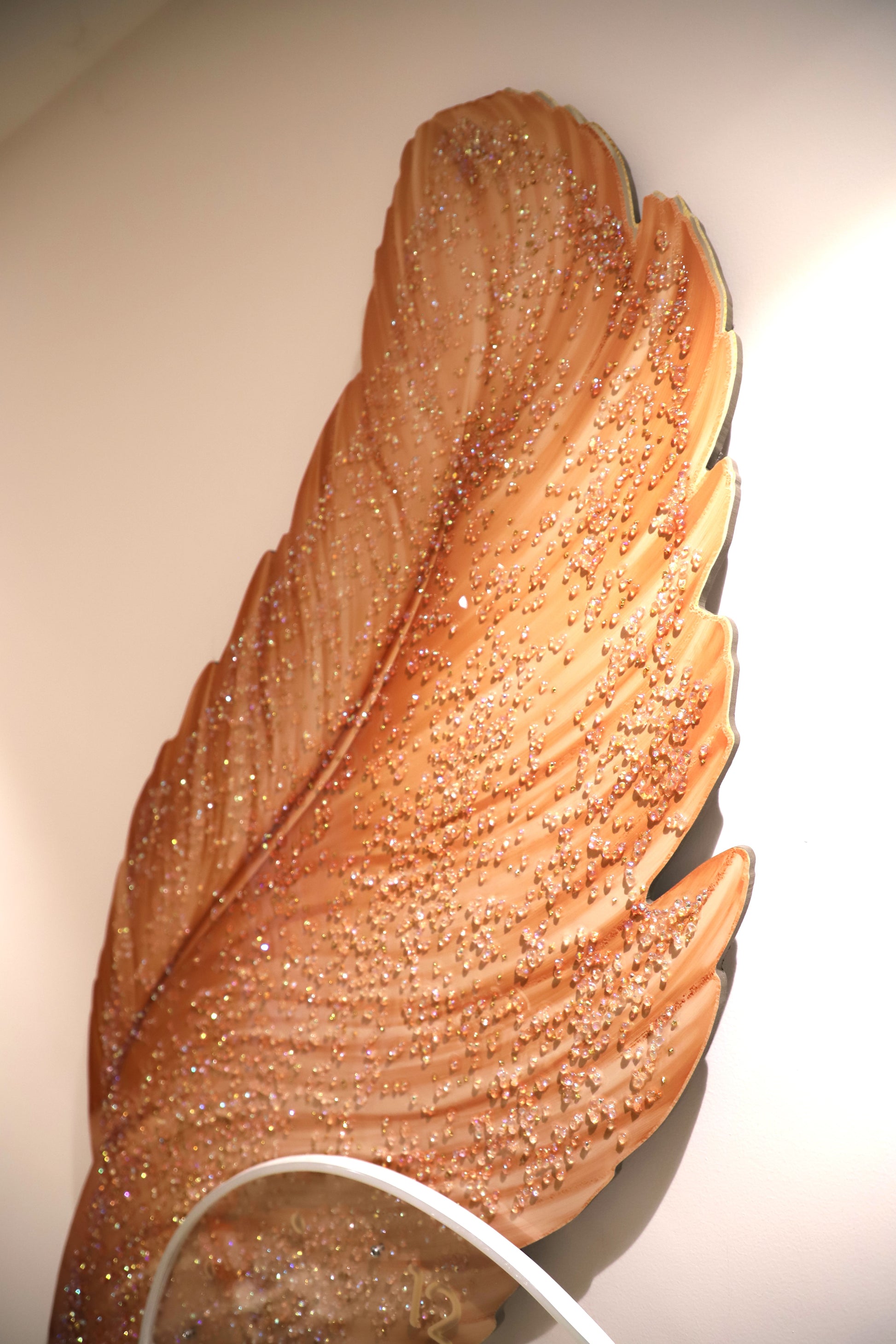 Mesmerising Orange Feather with LED Clock crystal painting||60*150CM