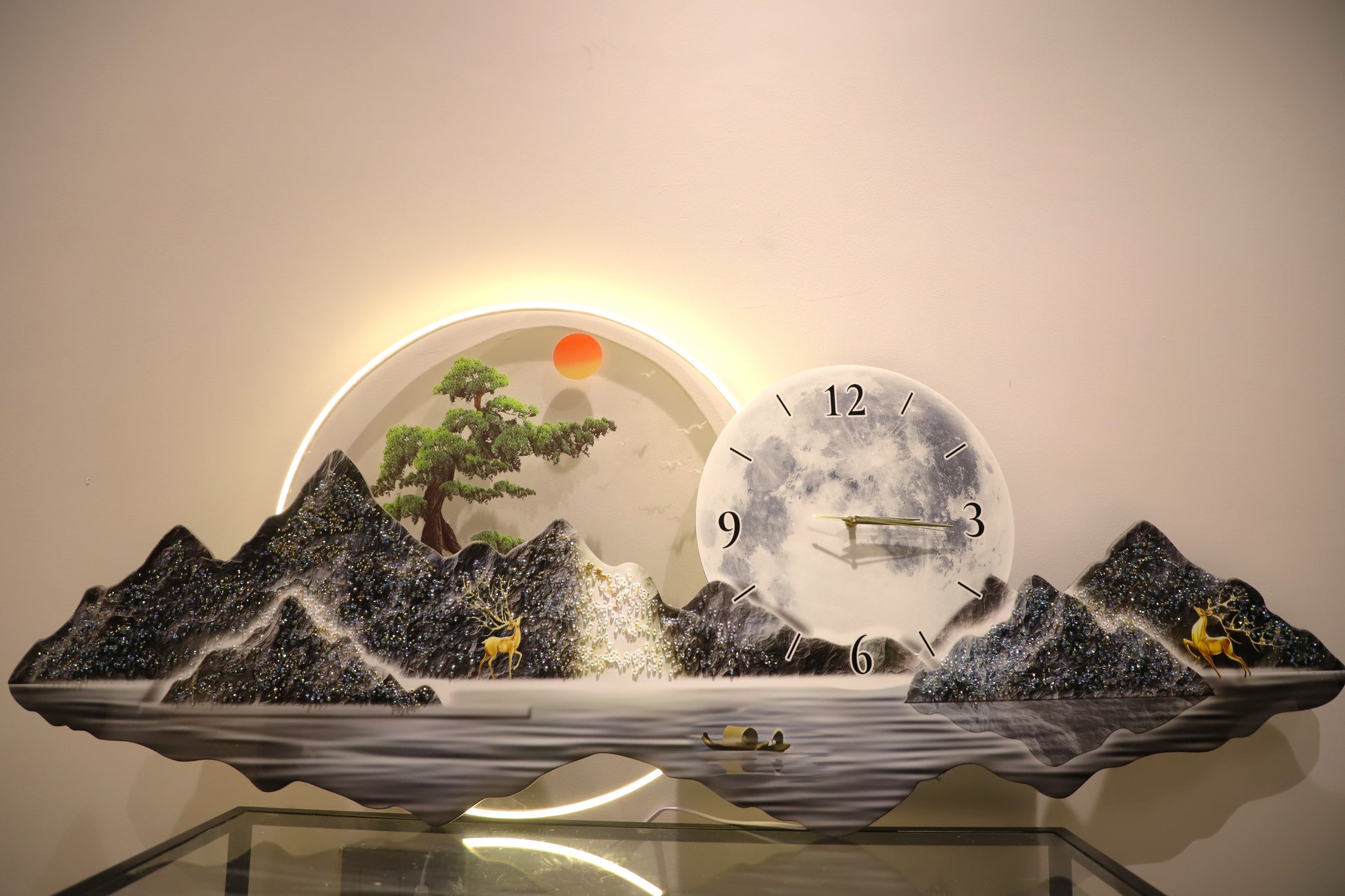 Attractive 3d crystal Wall art with Clock and LED|2x4.5 Feet