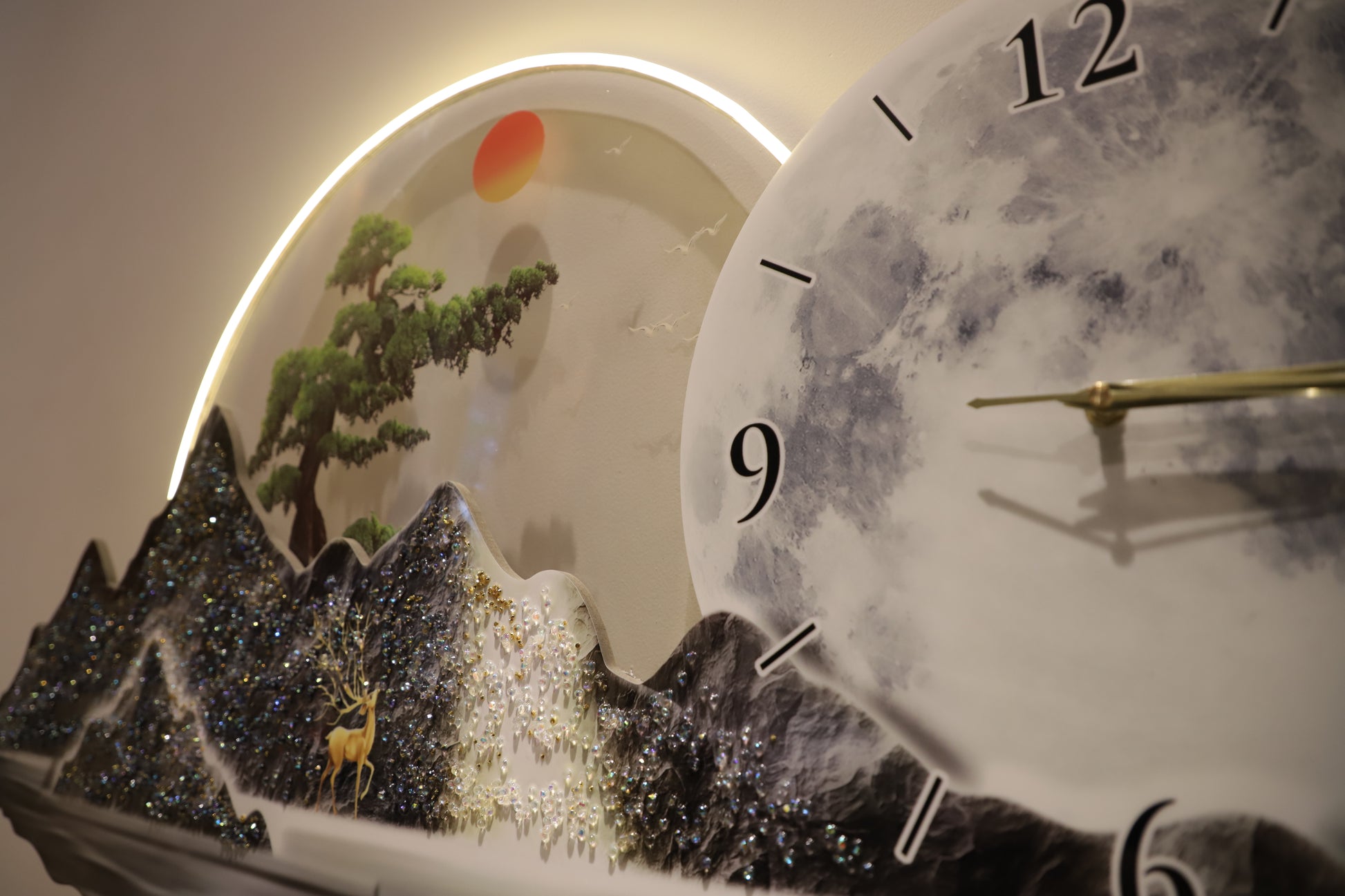 Attractive 3d crystal Wall art with Clock and LED|2x4.5 Feet