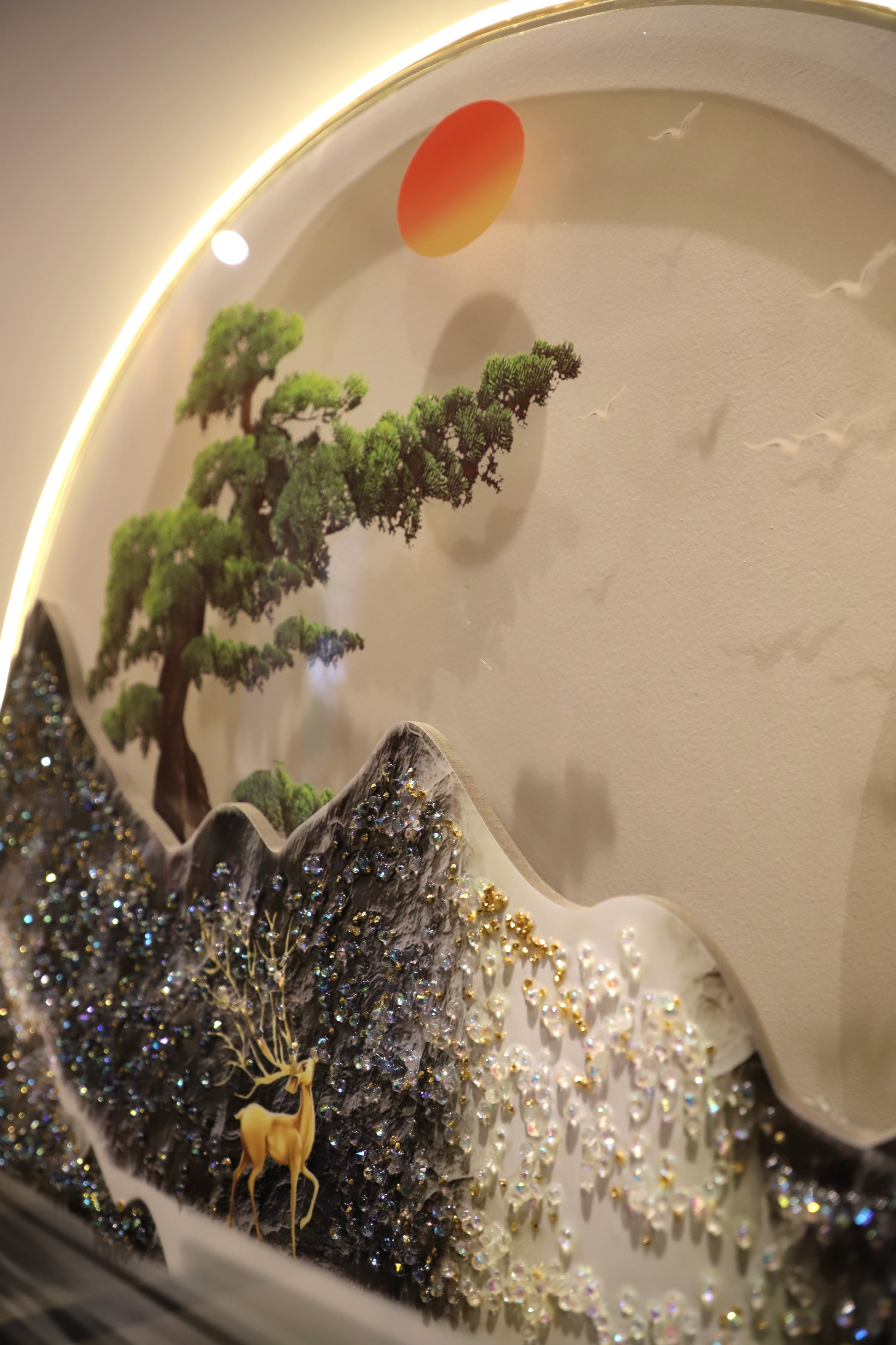 Attractive 3d crystal Wall art with Clock and LED|2x4.5 Feet