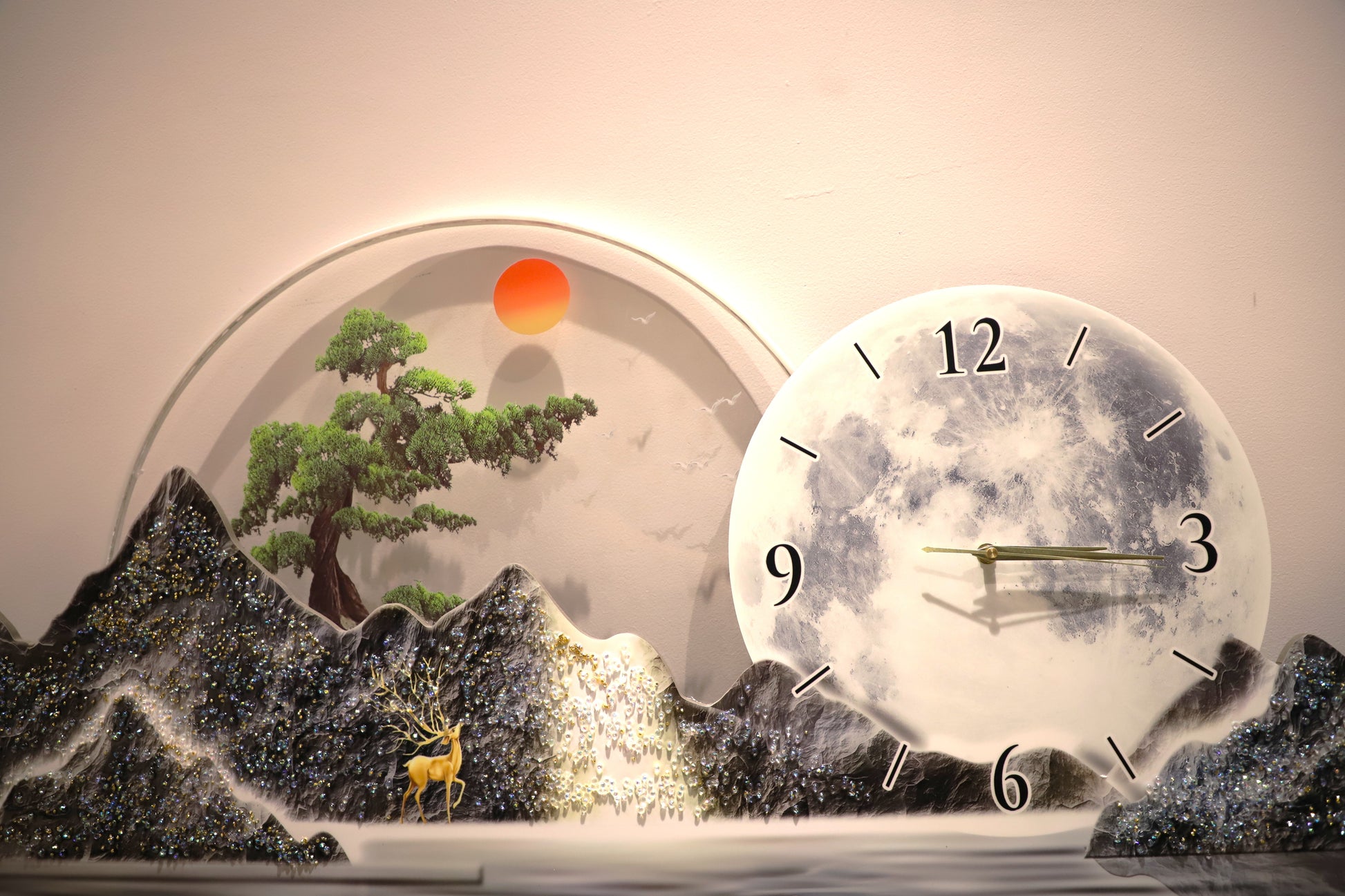 Attractive 3d crystal Wall art with Clock and LED|2x4.5 Feet