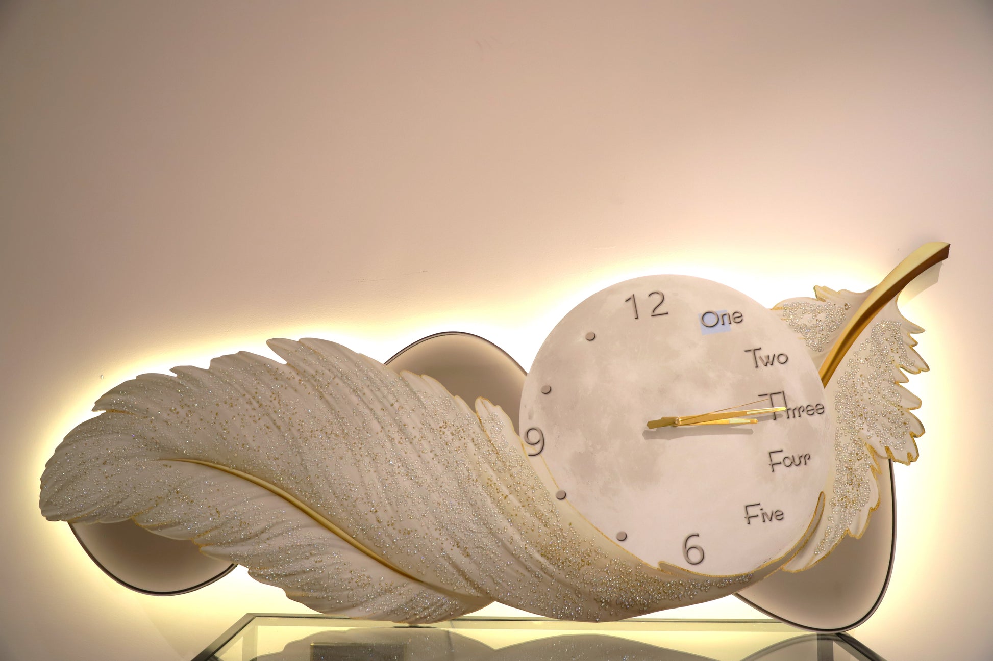 Premium White Feather Elegance – Premium Wall Clock with LED"||60*150CM
