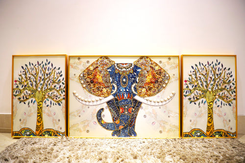 "Elephant – Premium Nature Art Frame Crystal  wall art||40*60*2+60*80cm