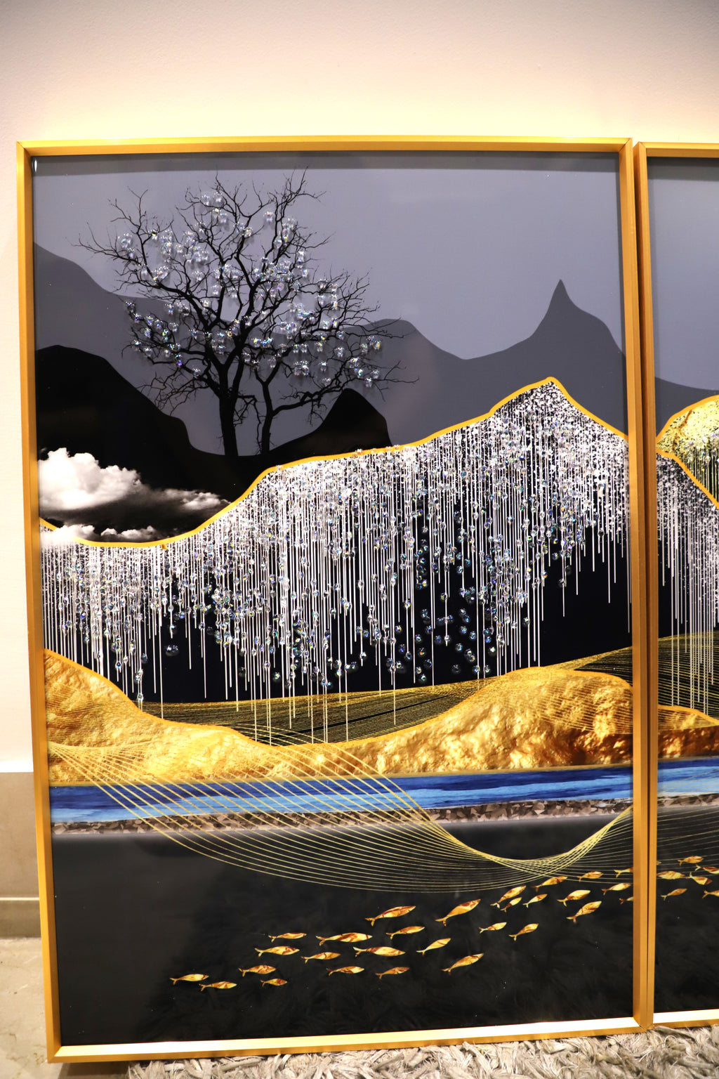 The Glowing Stream – Set of -3 |Luxury Crystal wall art|40*60*2+60*80cm