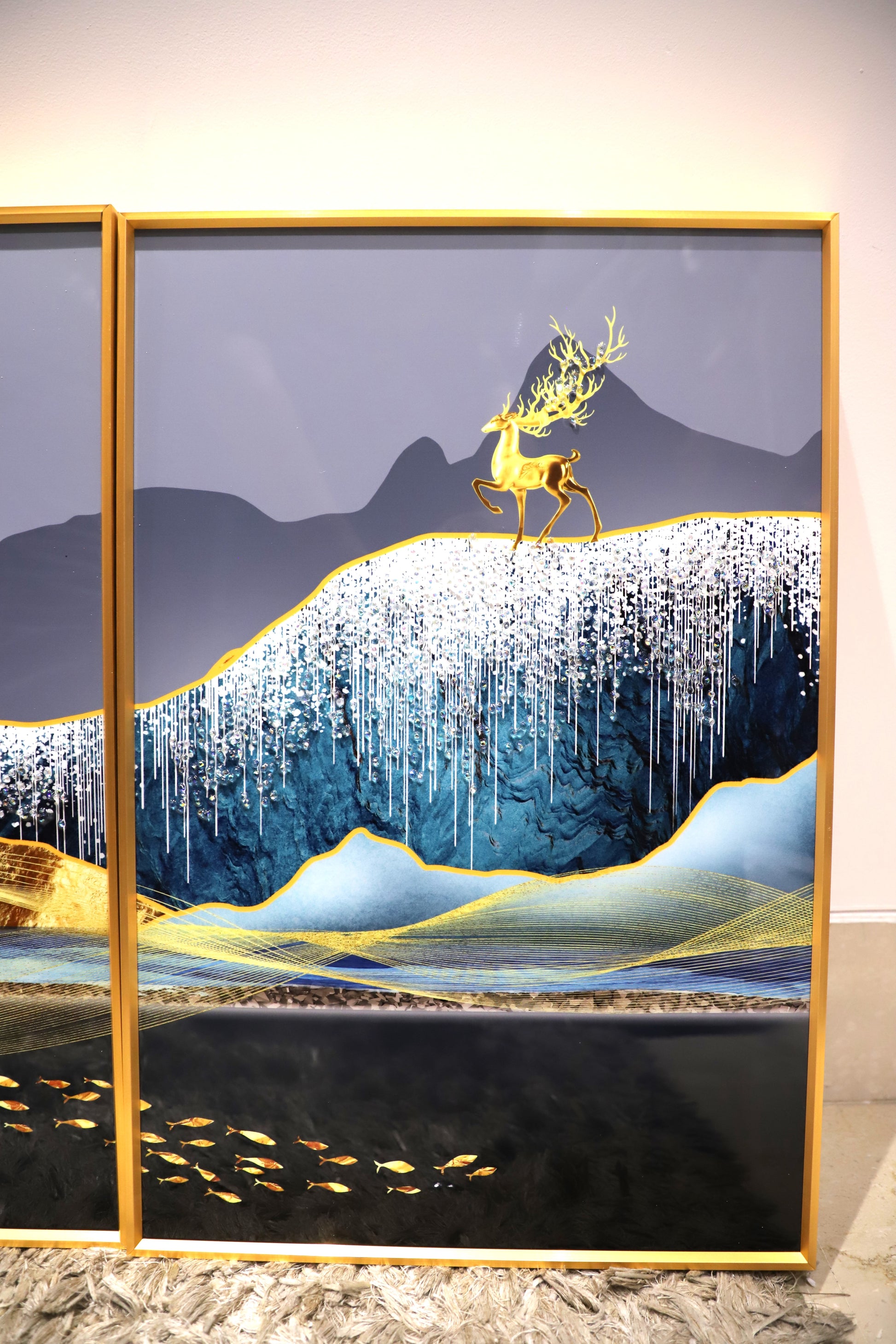 The Glowing Stream – Set of -3 |Luxury Crystal wall art|40*60*2+60*80cm