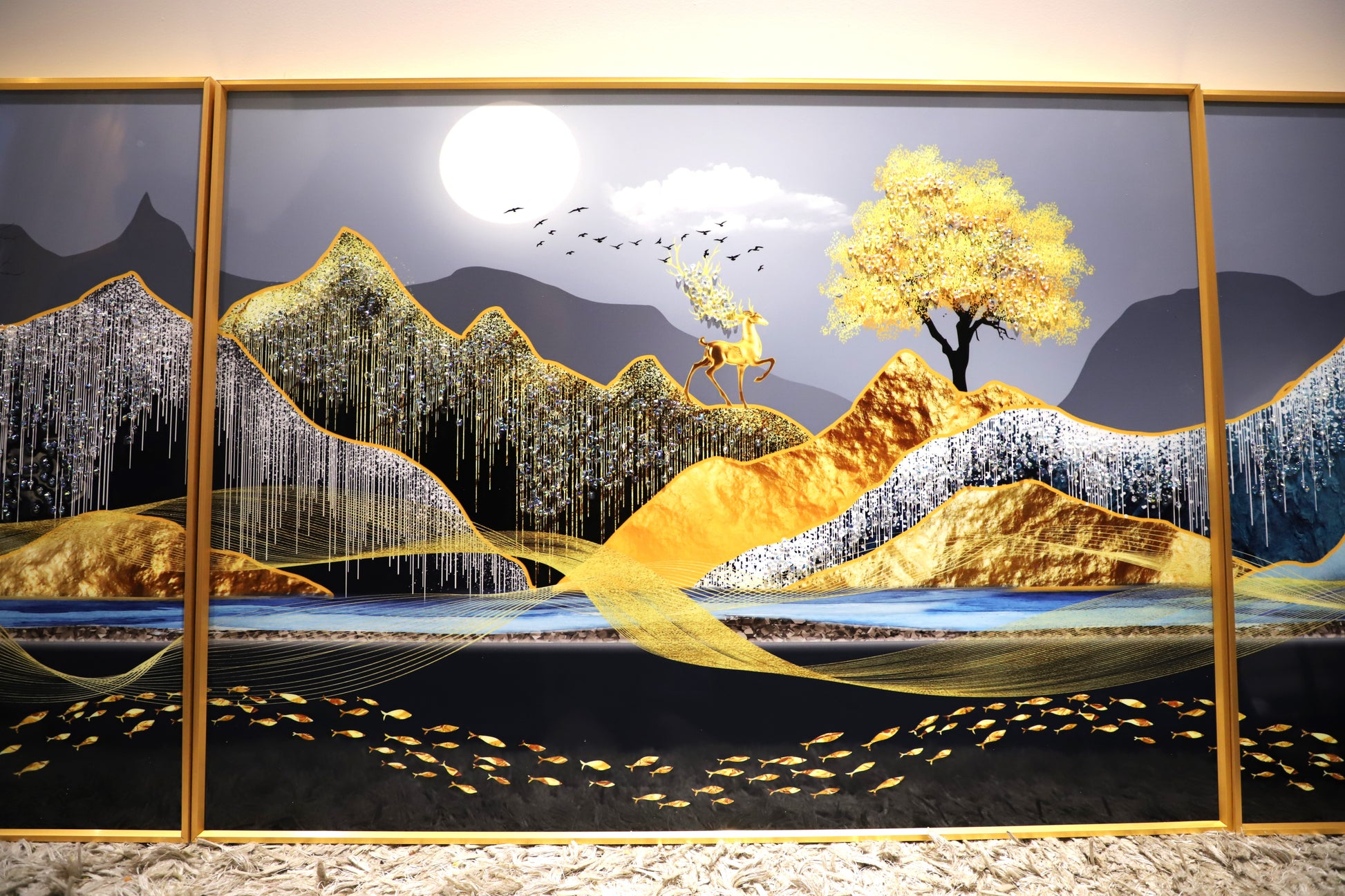 The Glowing Stream – Set of -3 |Luxury Crystal wall art|40*60*2+60*80cm
