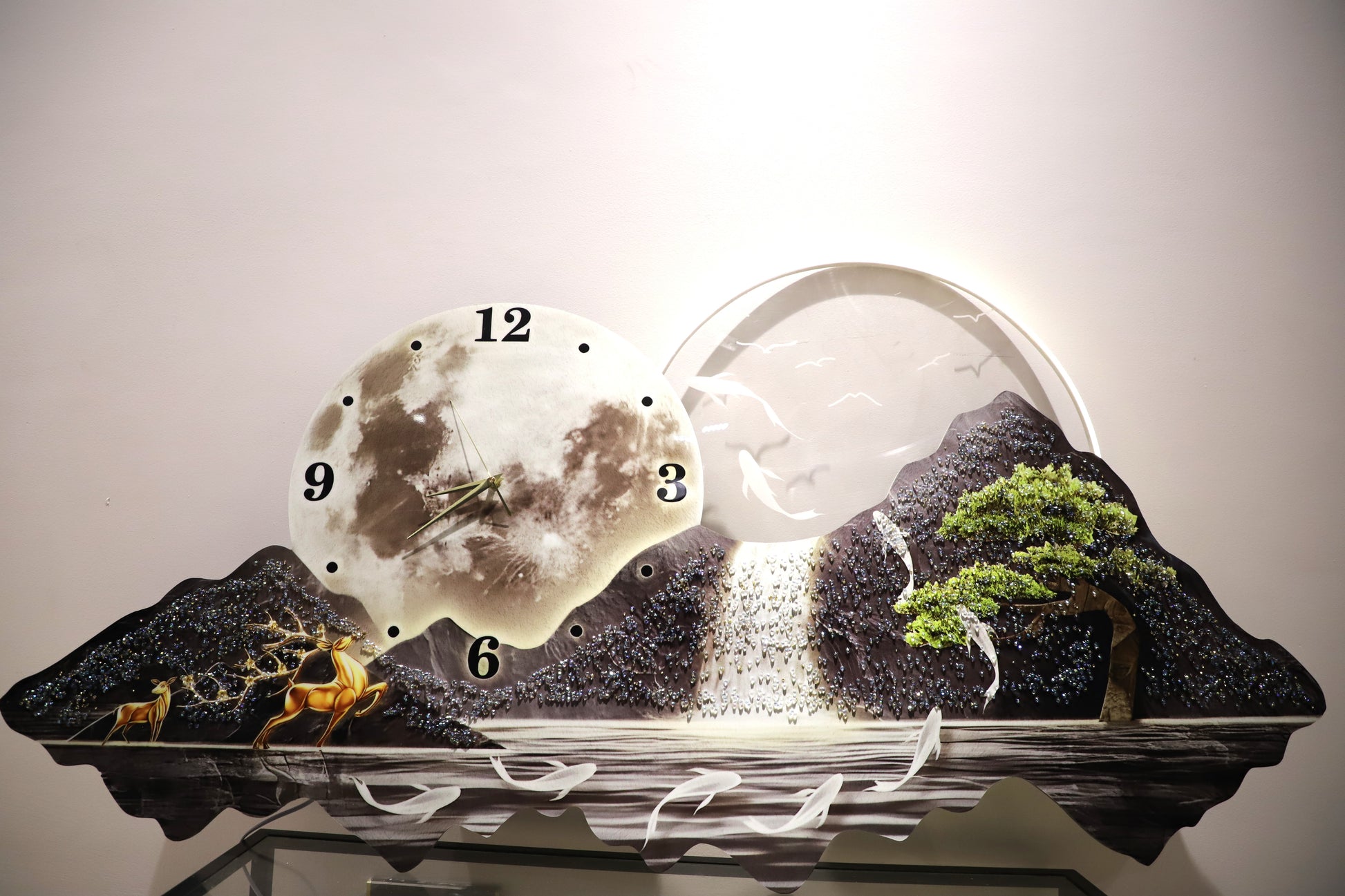 3D Crystal wall art with Clock|LED|Mountain-Waterfall|2x4.9 Feet
