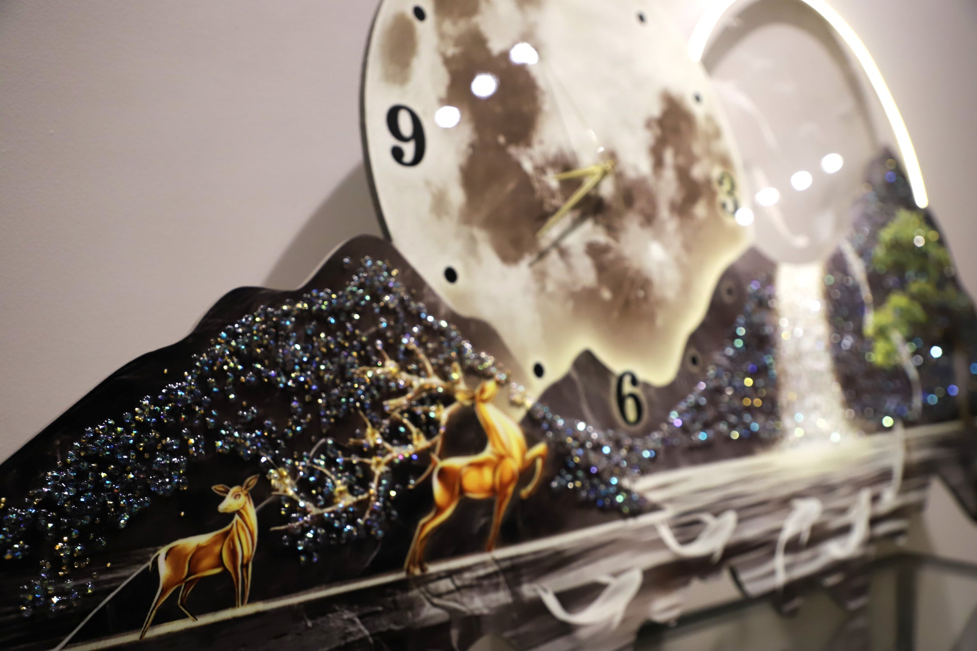 3D Crystal wall art with Clock|LED|Mountain-Waterfall|2x4.9 Feet