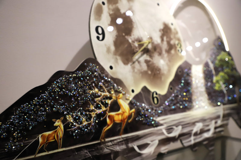 3D Crystal wall art with Clock|LED|Mountain-Waterfall|70x140 cm