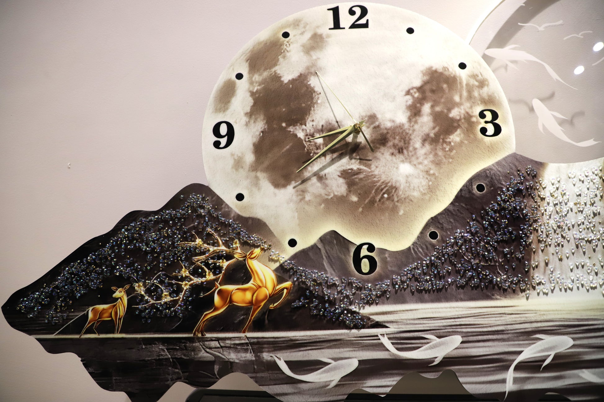 3D Crystal wall art with Clock|LED|Mountain-Waterfall|2x4.9 Feet