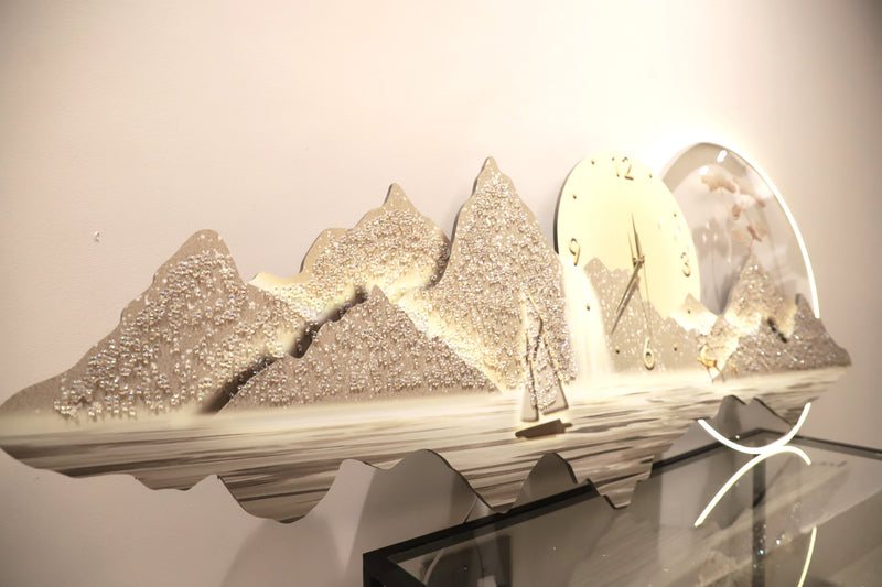 Attractive Mountain-waterfall crystal wall art with Clock+LED|2X4.9 Feet