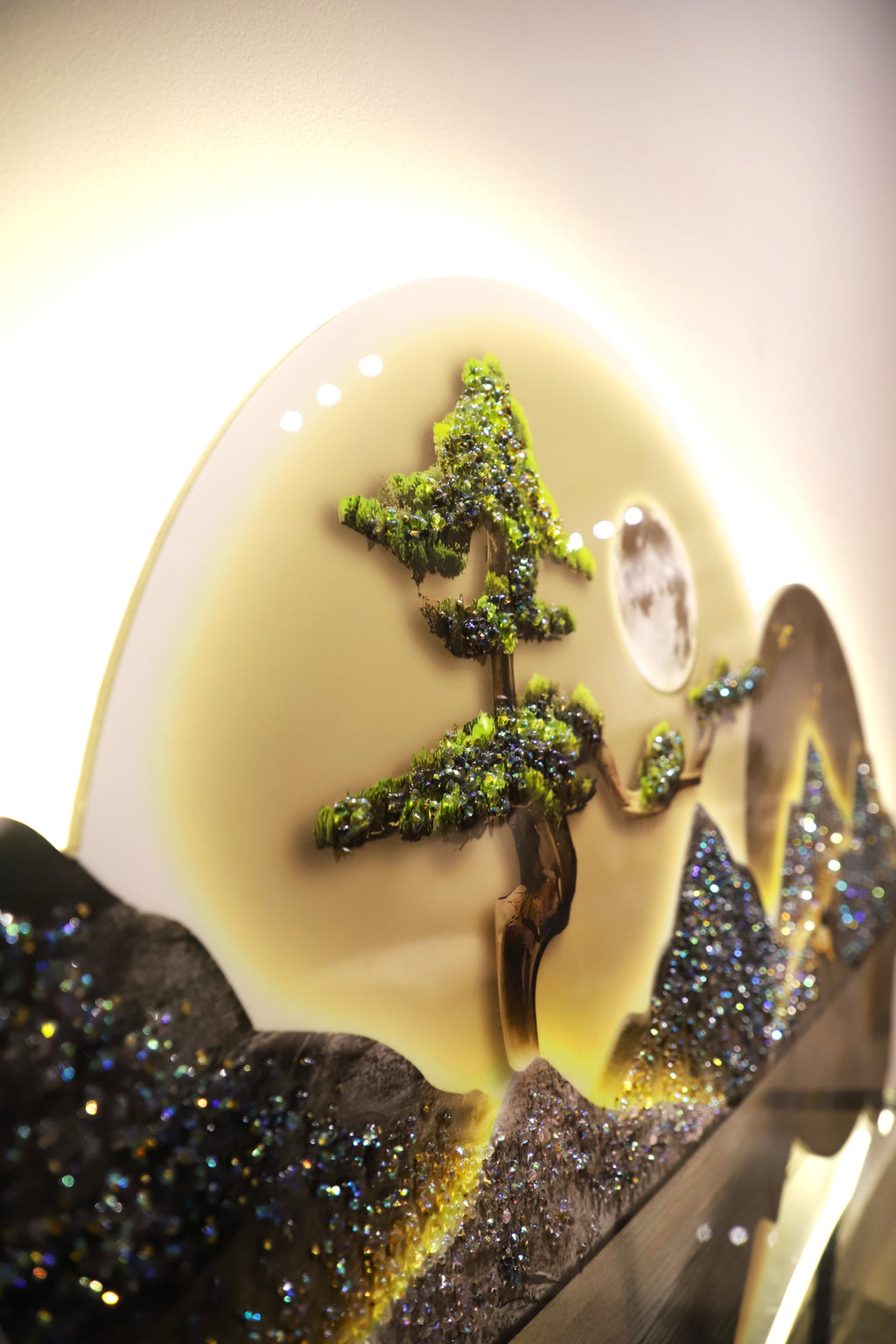 Luxury LED  Mountain Moon crystal wall painting|2x4.9 Feet