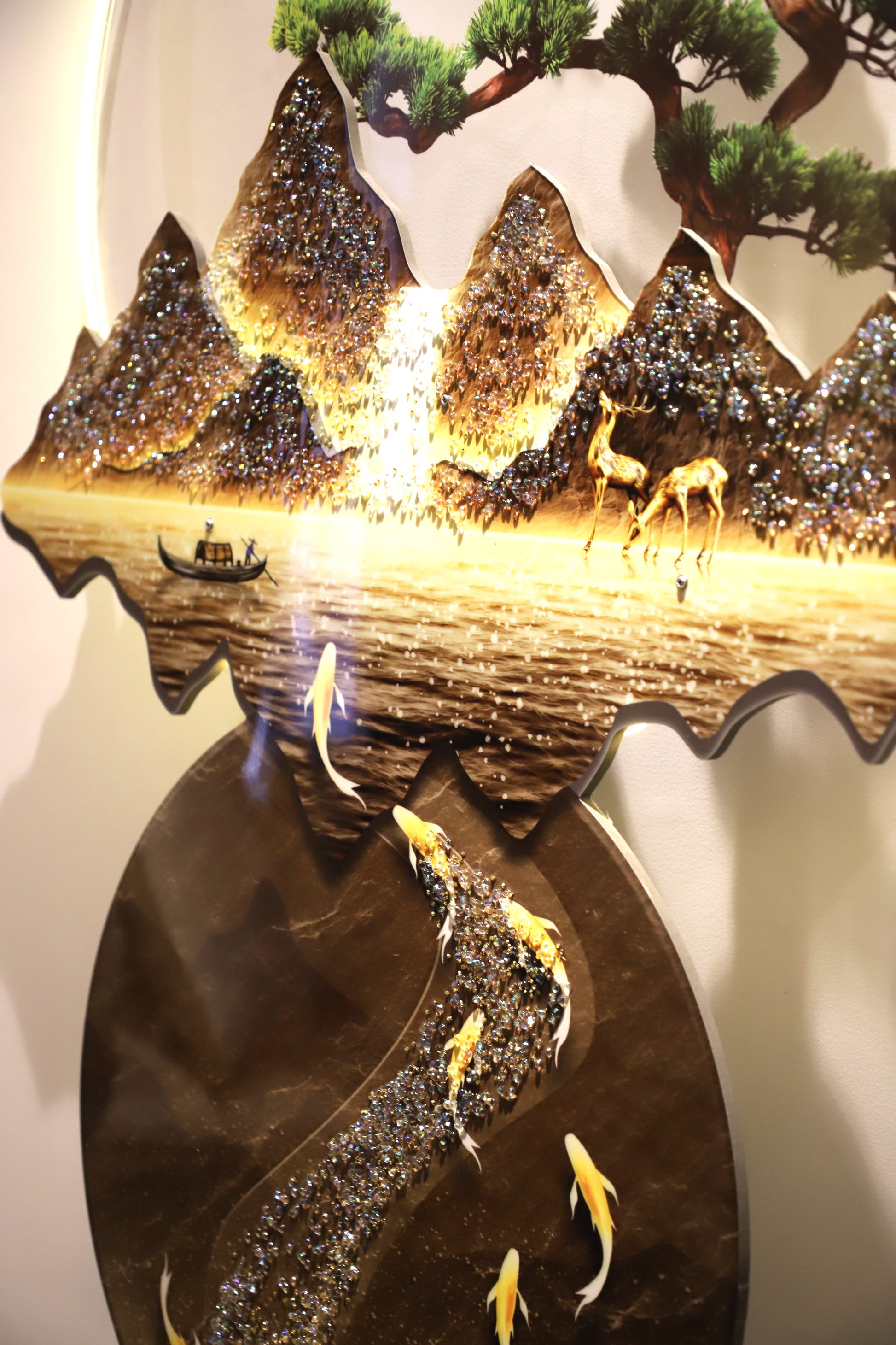 LED 3D-Fish-waterfall crystal wall decor|80*120cm