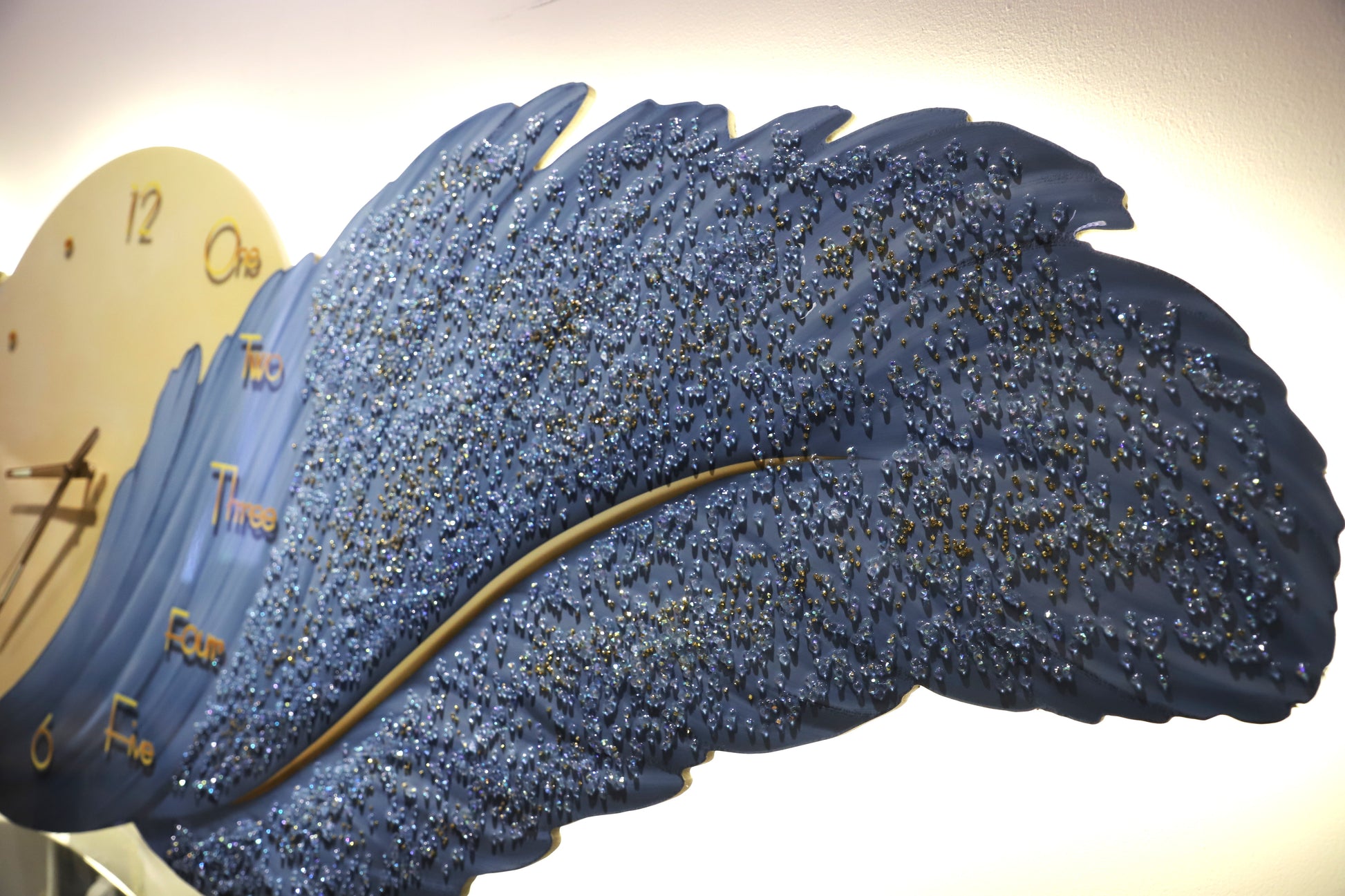 Blue Feather Elegance – Premium Wall Clock with LED|2x4.9 Feet