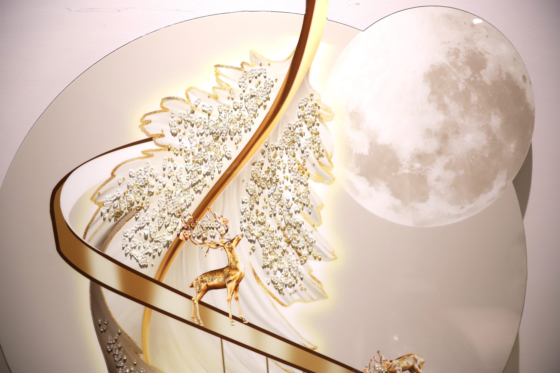 Deer on the Moon Crystal  wall art|4x2.5 Feet+LED