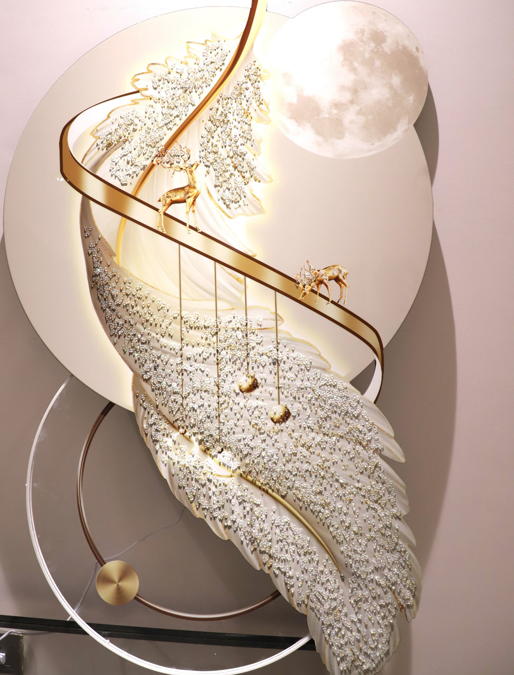 Deer on the Moon Crystal  wall art|4x2.5 Feet+LED