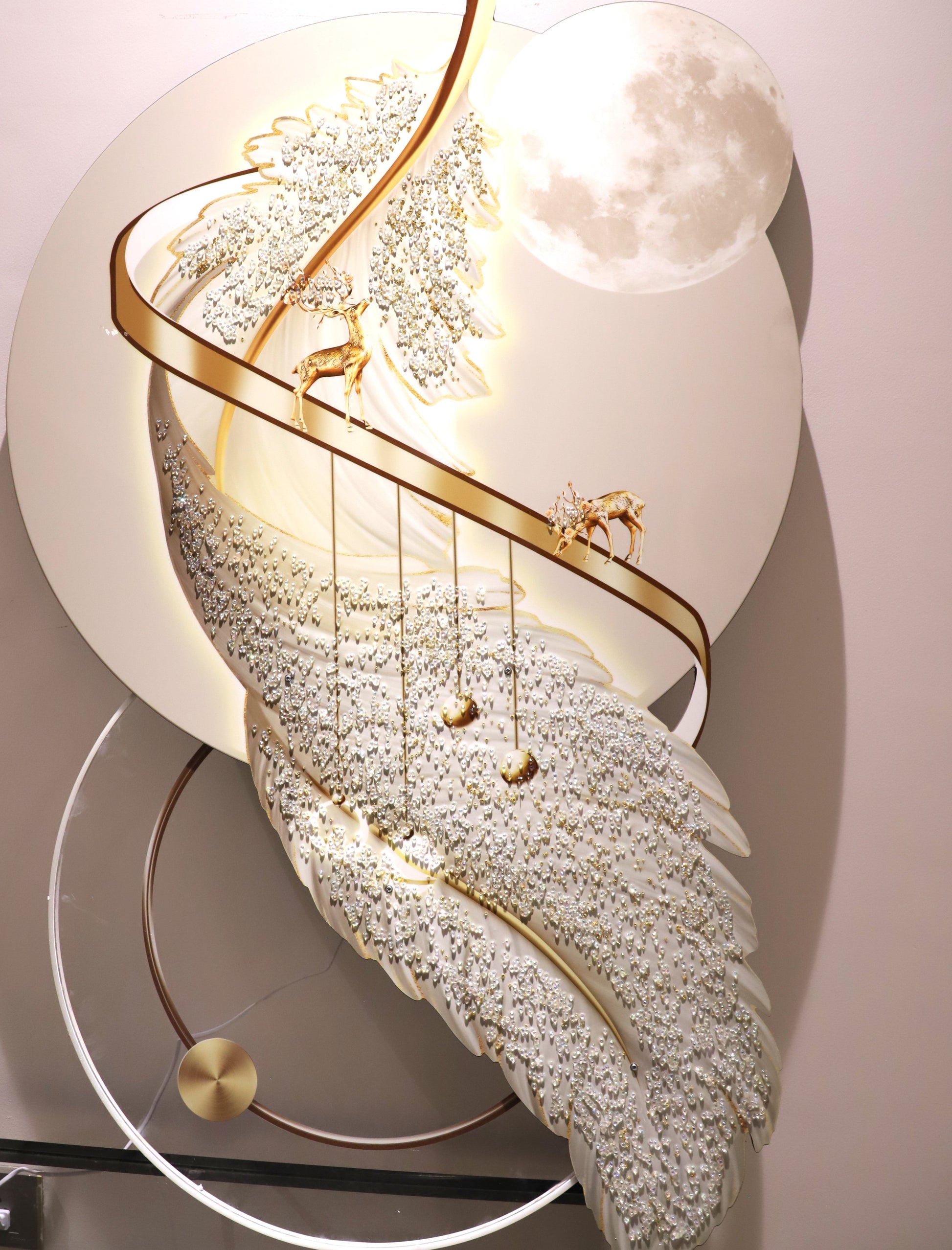 Deer on the Moon Crystal  wall art|4x2.5 Feet+LED