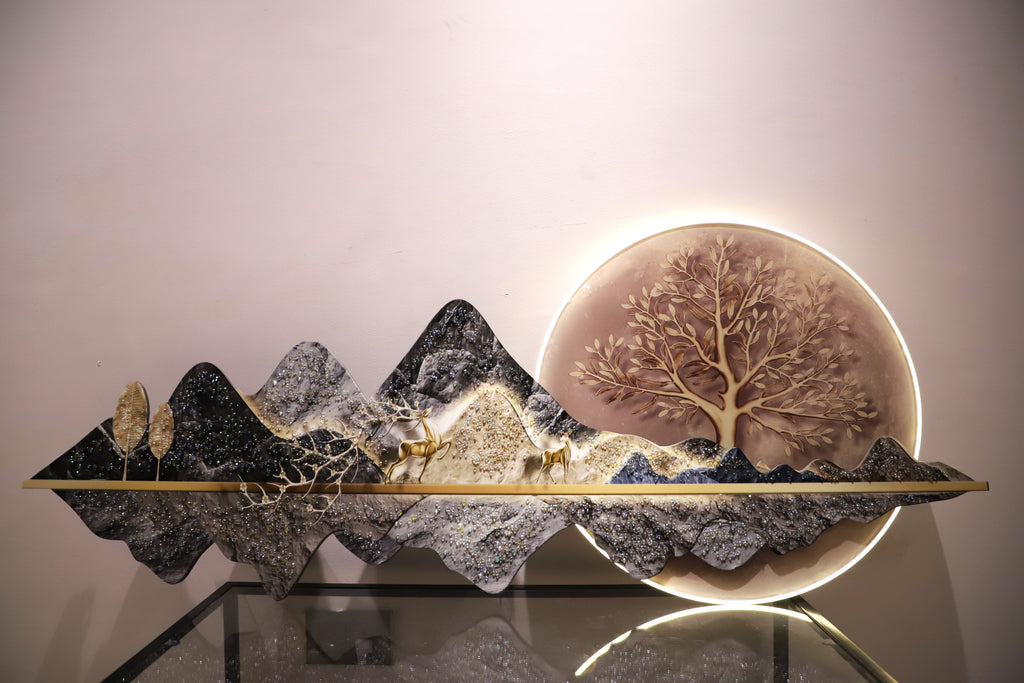 Luxury LED  Mountain Deer crystal wall painting|2x4.9 Feet