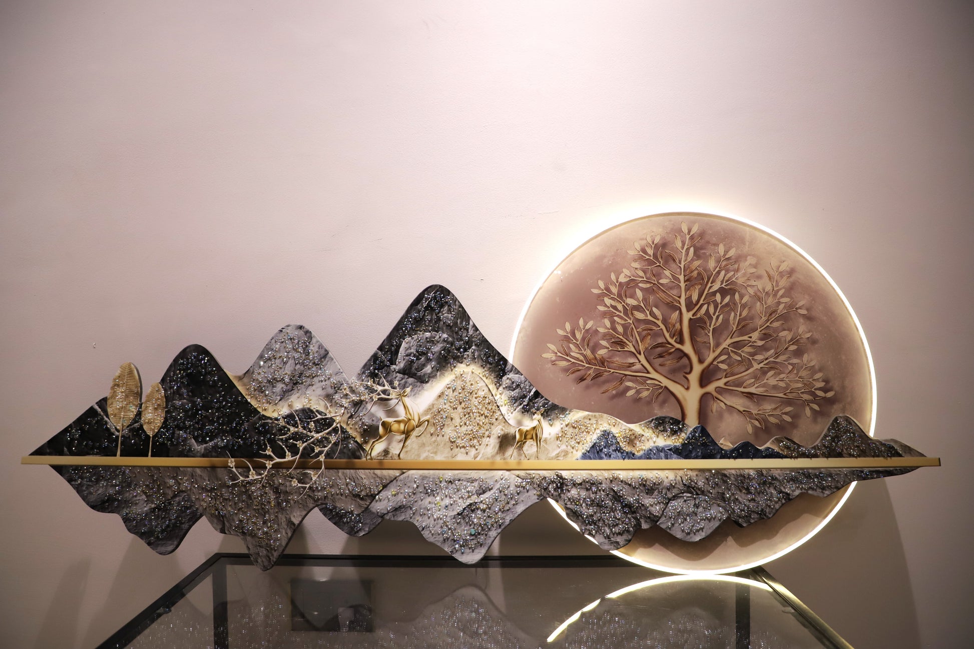 Luxury LED  Mountain Deer crystal wall painting|2x4.9 Feet