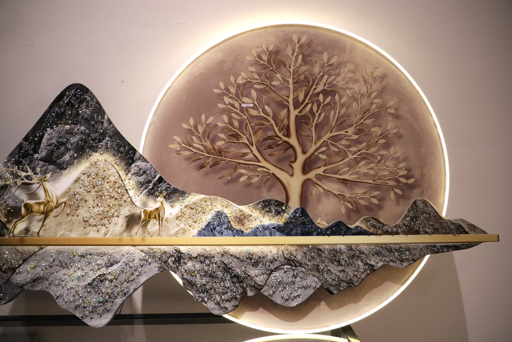 Luxury LED  Mountain Deer crystal wall painting|2x4.9 Feet