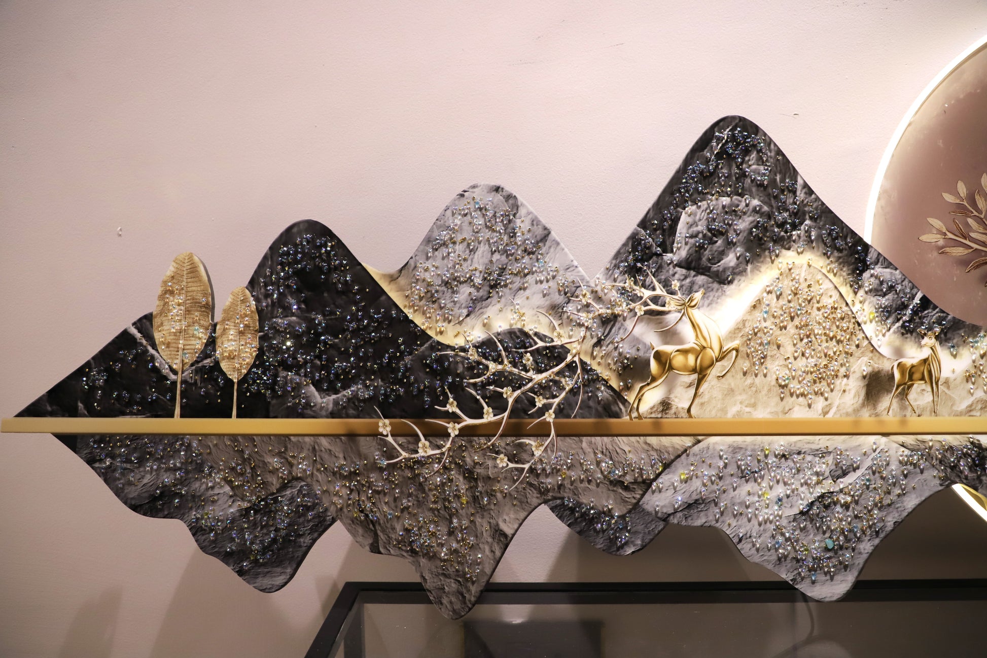 Luxury LED  Mountain Deer crystal wall painting|2x4.9 Feet