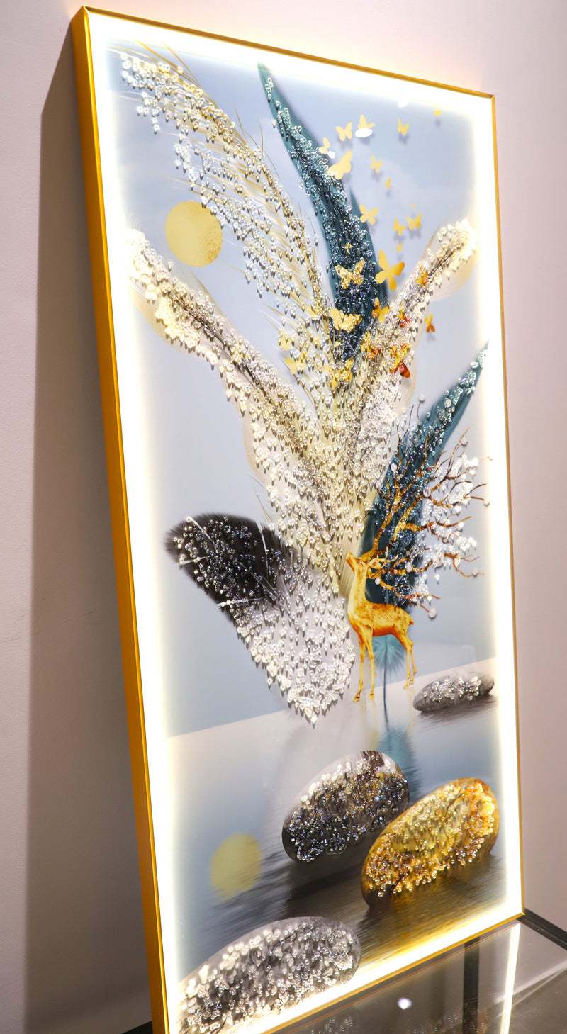 Shimmering LED painting with crystals & Pearls|24x48 Inches| LED