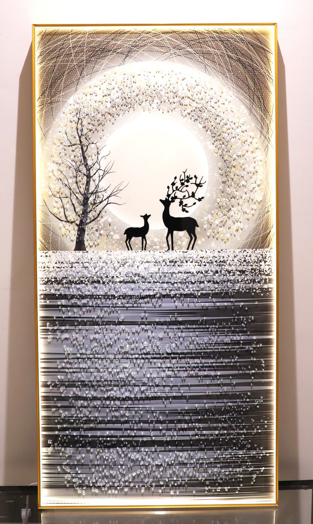 Gold-Silver attractive LED paintings with embedded crystals |24X48 Inches