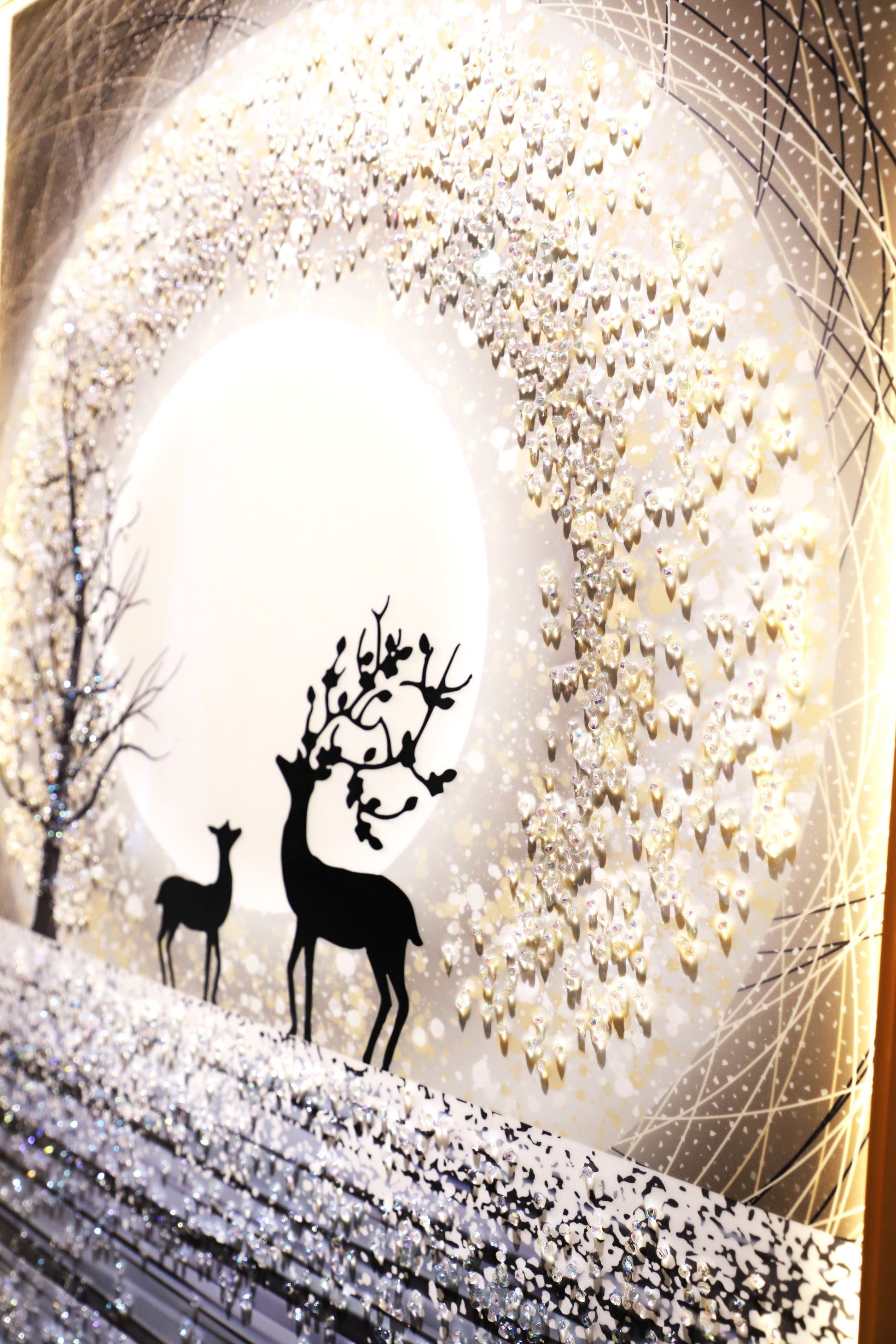Deer on Moon crystal wall painting with LED|24X48 Inches