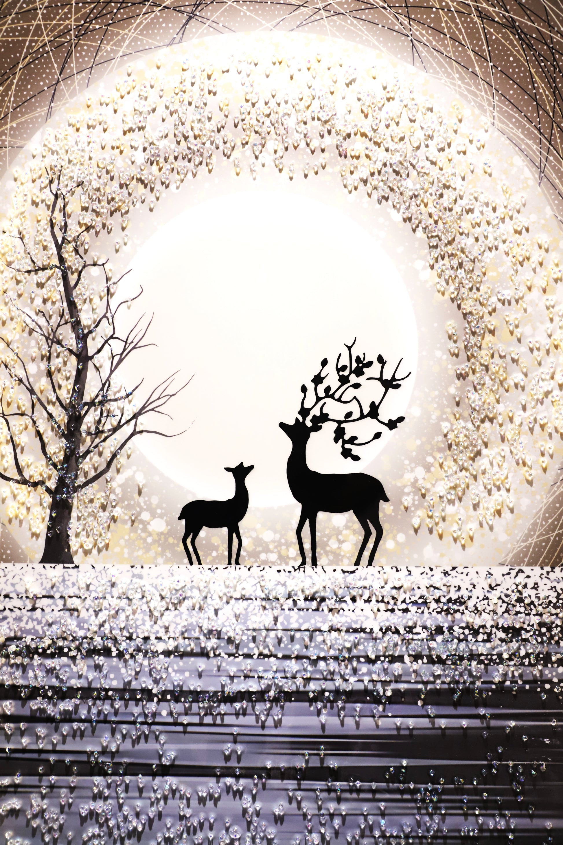Deer on Moon crystal wall painting with LED|24X48 Inches