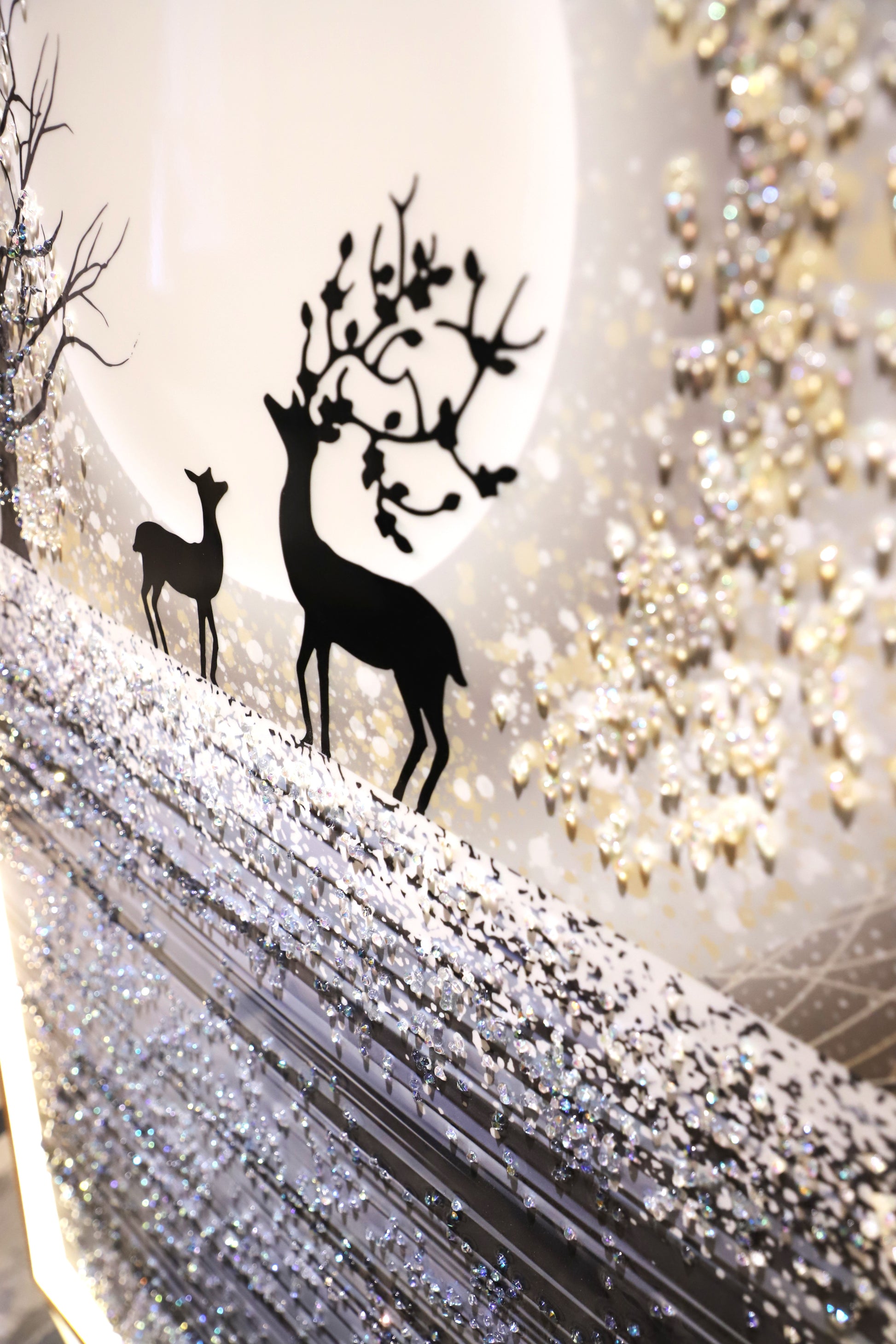 Deer on Moon crystal wall painting with LED|24X48 Inches