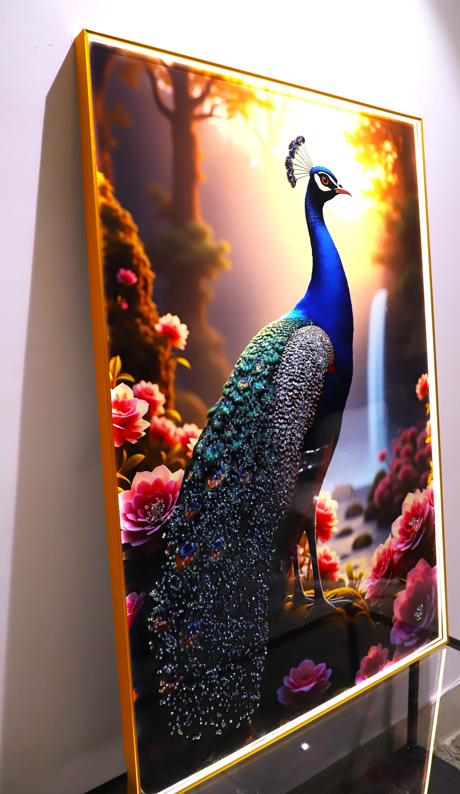 The Royal Bloom| Peacock | LED Crystal Wall art |Bird painting|4x2.5 Feet