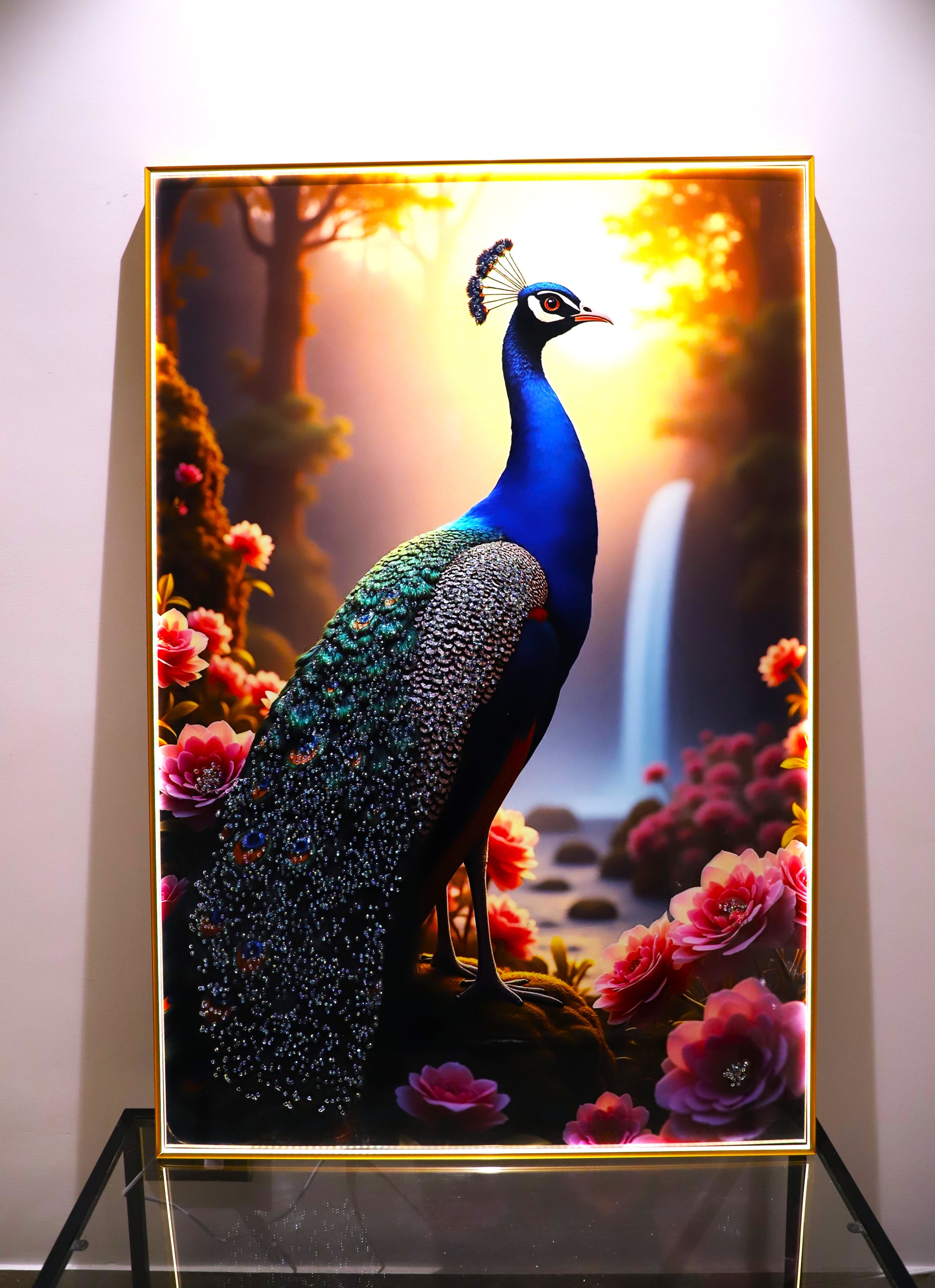 The Royal Bloom| Peacock | LED Crystal Wall art |Bird painting|4x2.5 Feet
