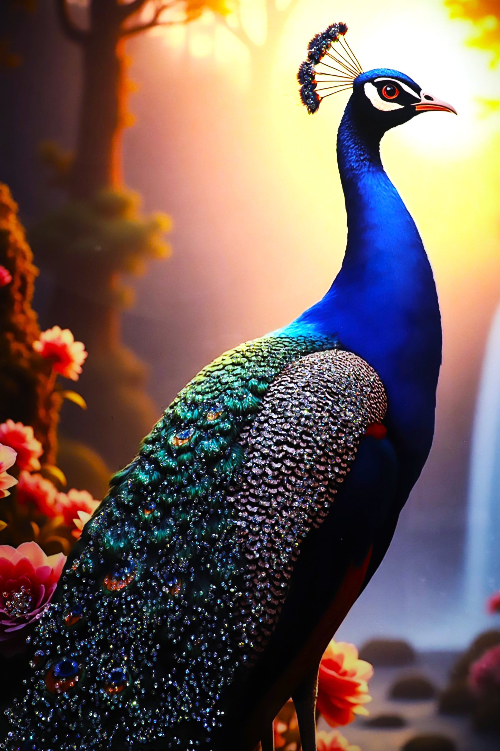 The Royal Bloom| Peacock | LED Crystal Wall art |Bird painting|4x2.5 Feet