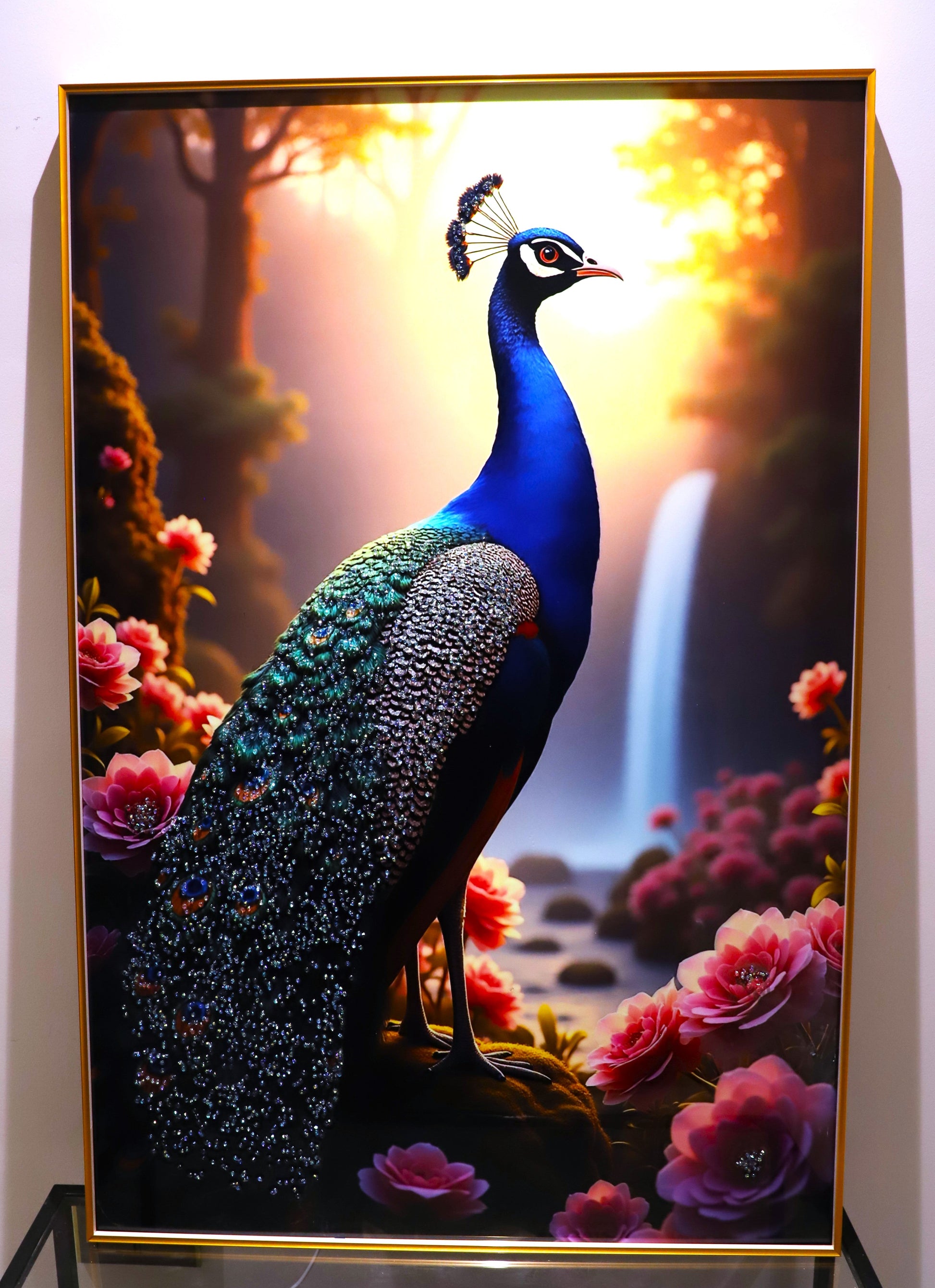 The Royal Bloom| Peacock | LED Crystal Wall art |Bird painting|4x2.5 Feet