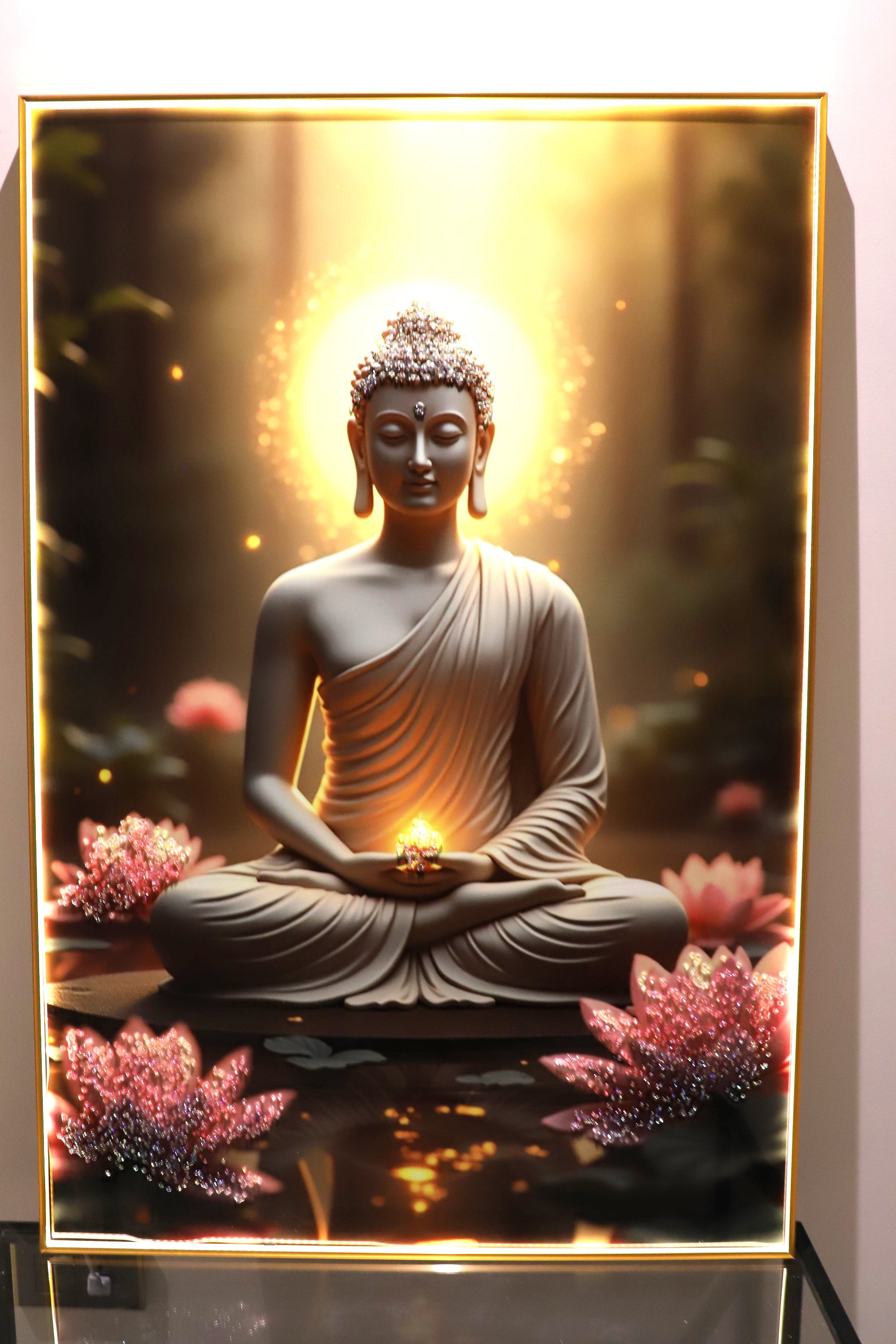 Calm the energy-Meditating Buddha-LED illuminating crystal wall art|4x2.5 feet+LED