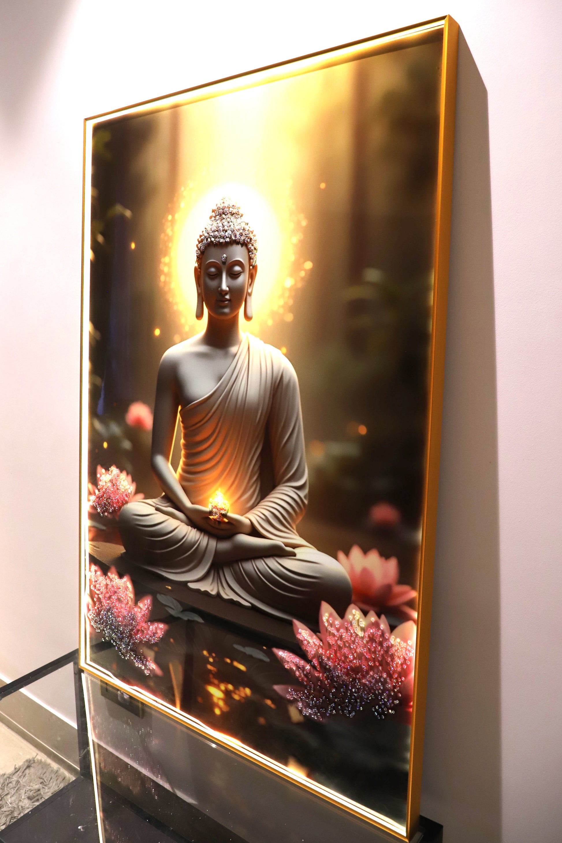 Calm the energy-Meditating Buddha-LED illuminating crystal wall art|4x2.5 feet+LED