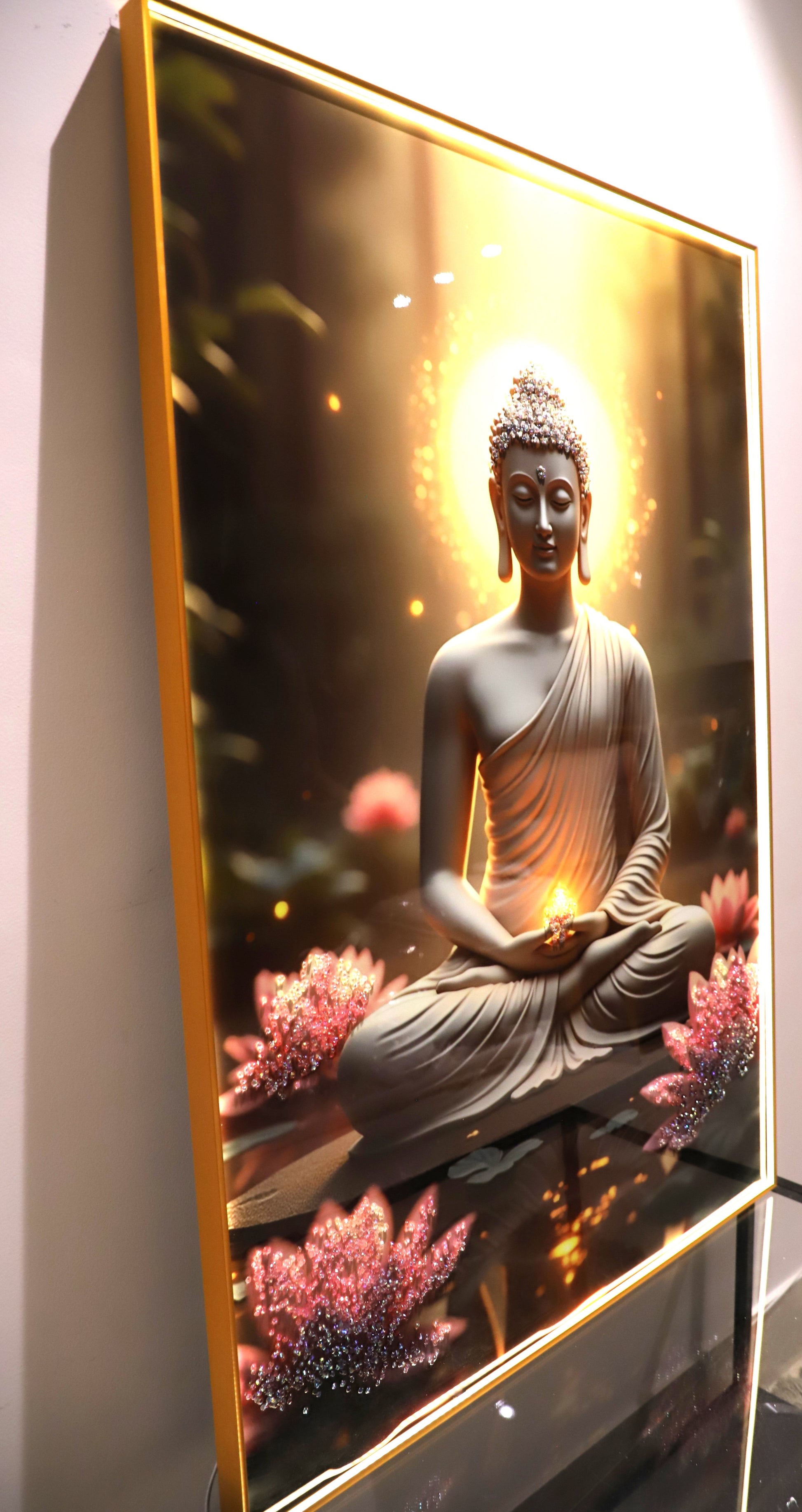 Calm the energy-Meditating Buddha-LED illuminating crystal wall art|4x2.5 feet+LED