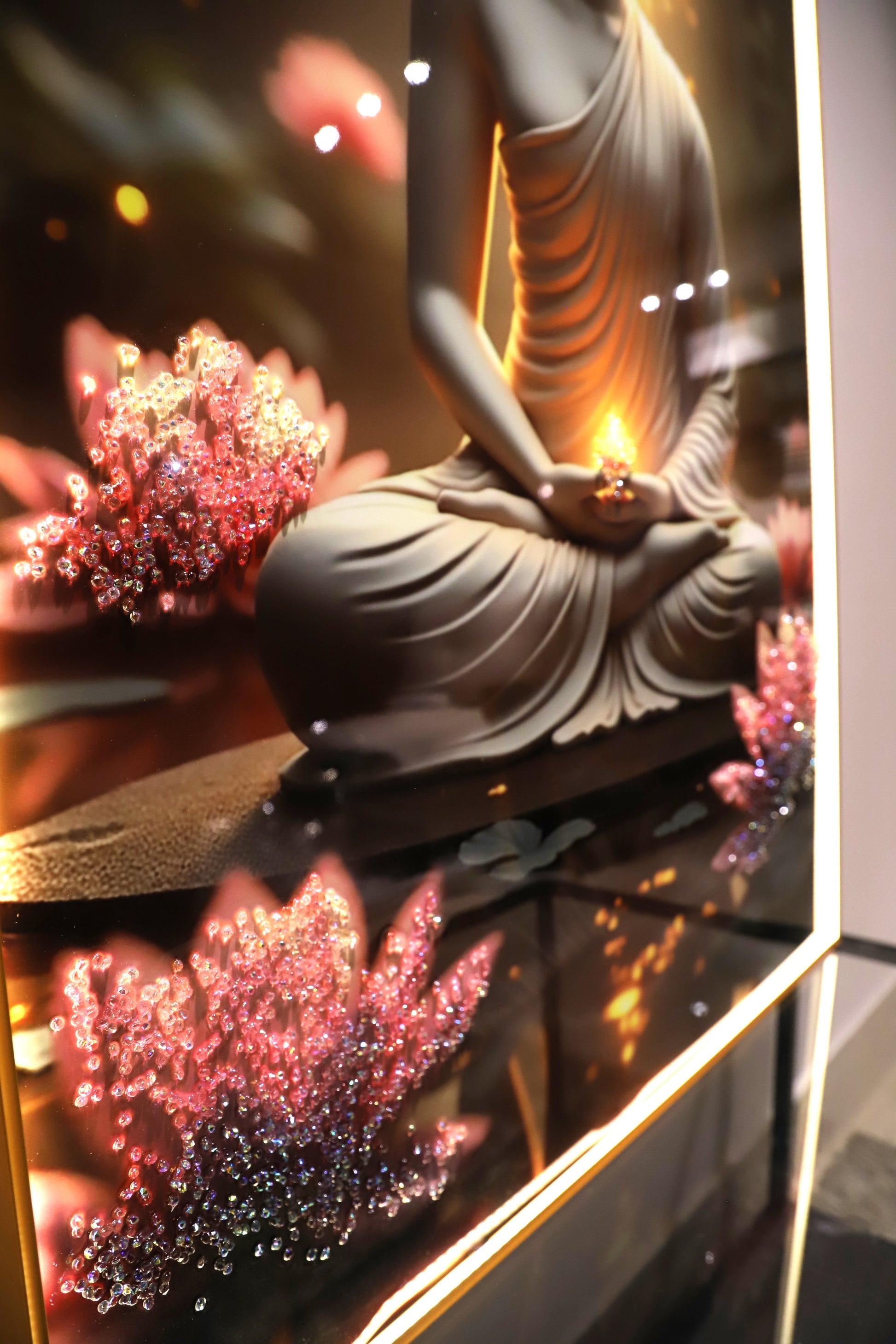 Calm the energy-Meditating Buddha-LED illuminating crystal wall art|4x2.5 feet+LED