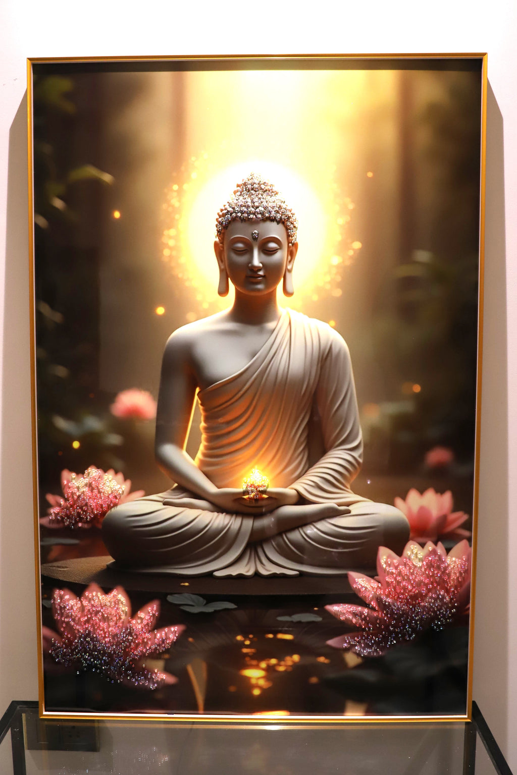 Calm the energy-Meditating Buddha-LED illuminating crystal wall art|4x2.5 feet+LED