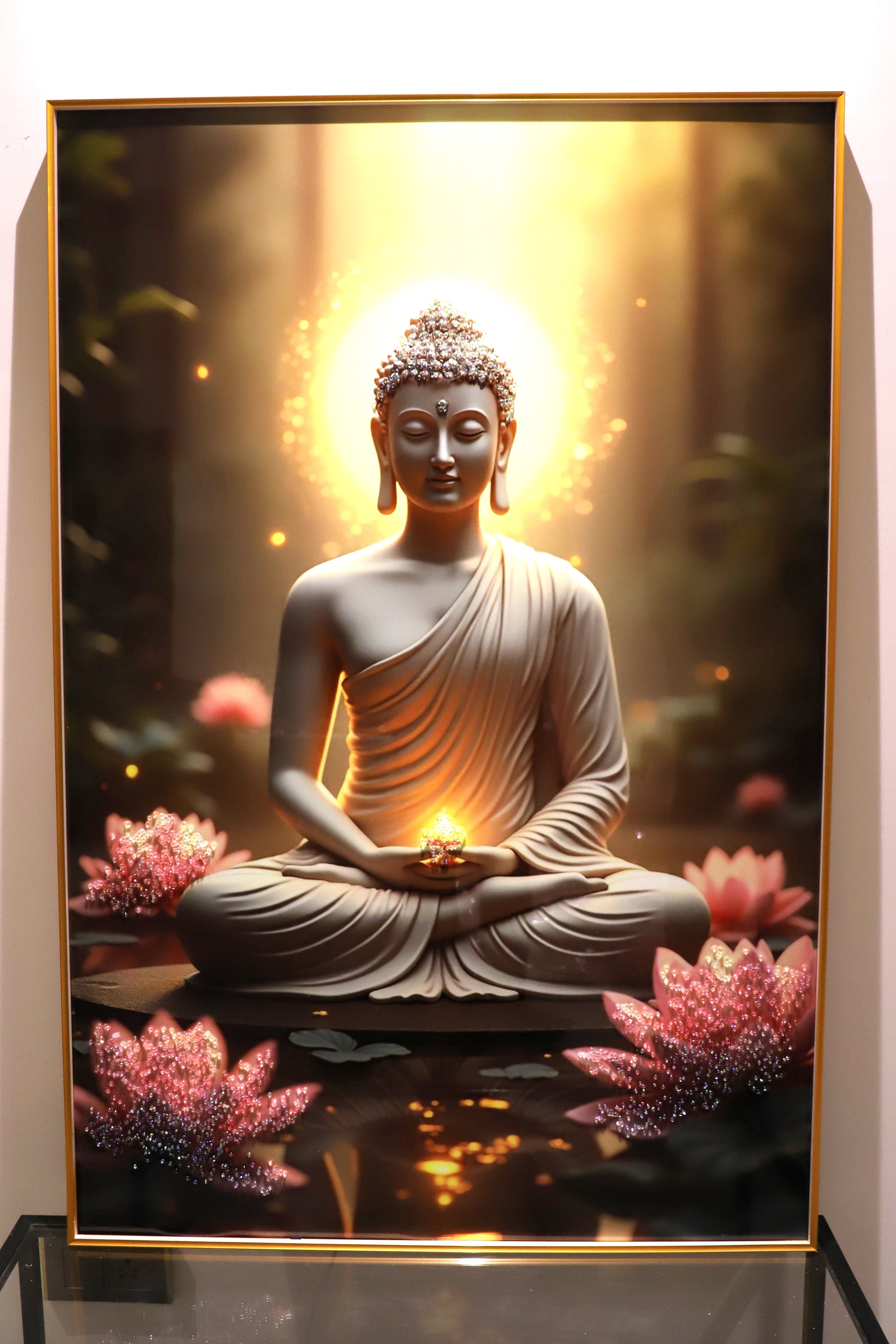 Calm the energy-Meditating Buddha-LED illuminating crystal wall art|4x2.5 feet+LED
