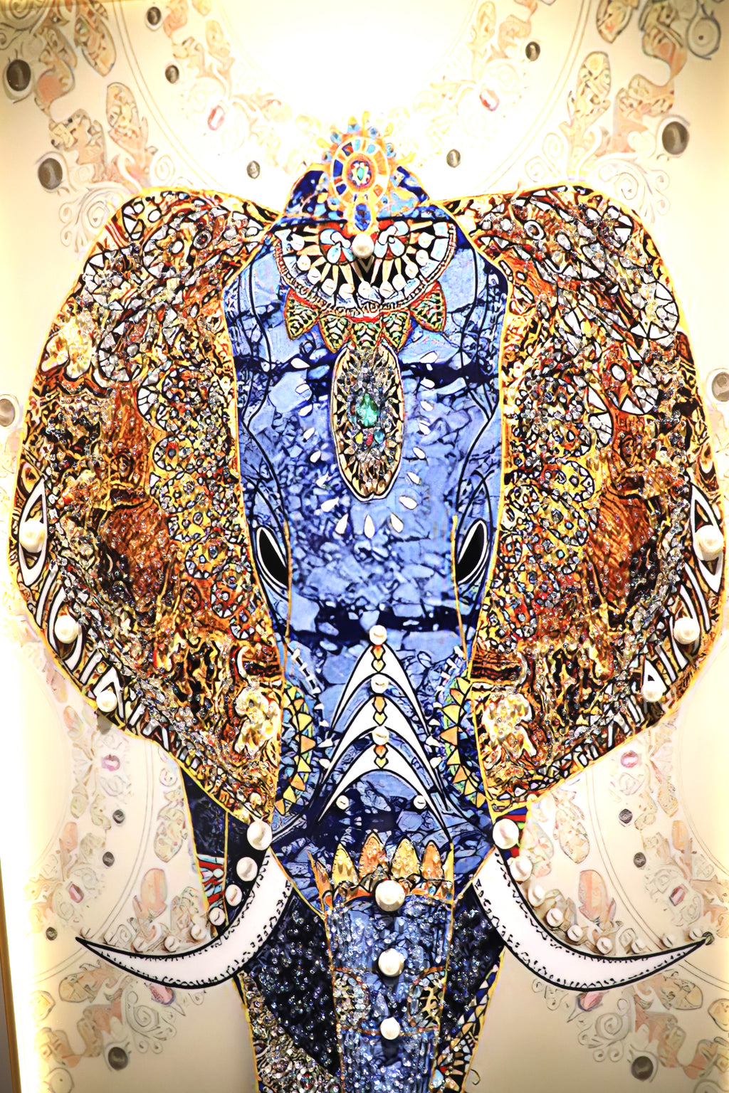 LED Royal Rajasthani painting Elephant with Crystals & Pearls |24x48 Inches + LED