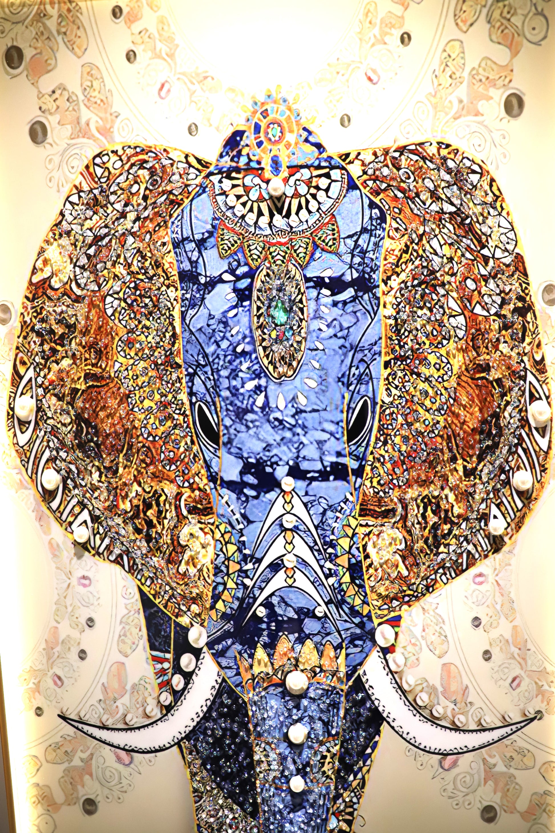 LED Royal Rajasthani painting Elephant with Crystals & Pearls |24x48 Inches + LED