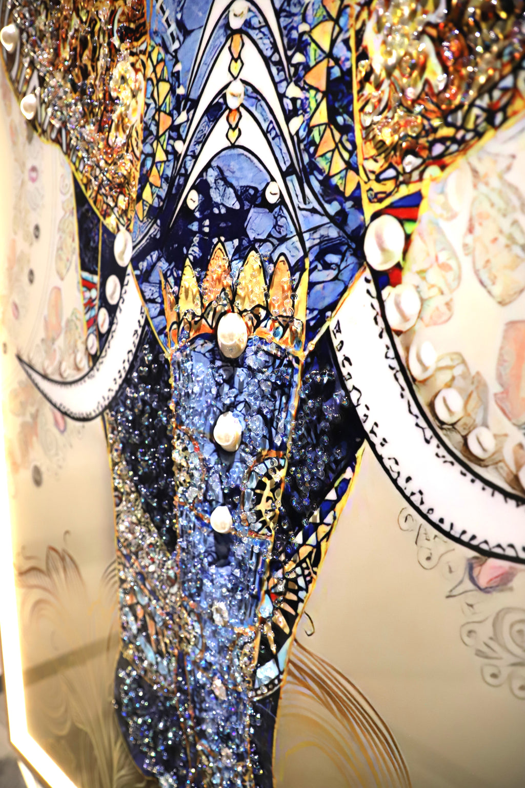 LED Royal Rajasthani painting Elephant with Crystals & Pearls |24x48 Inches + LED