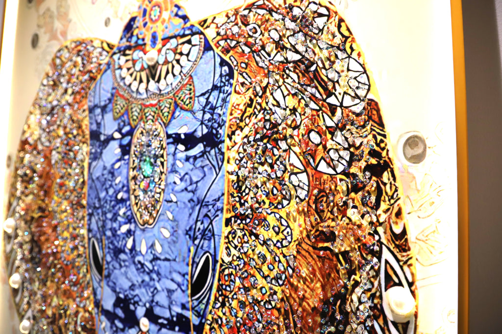 LED Royal Rajasthani painting Elephant with Crystals & Pearls |24x48 Inches + LED