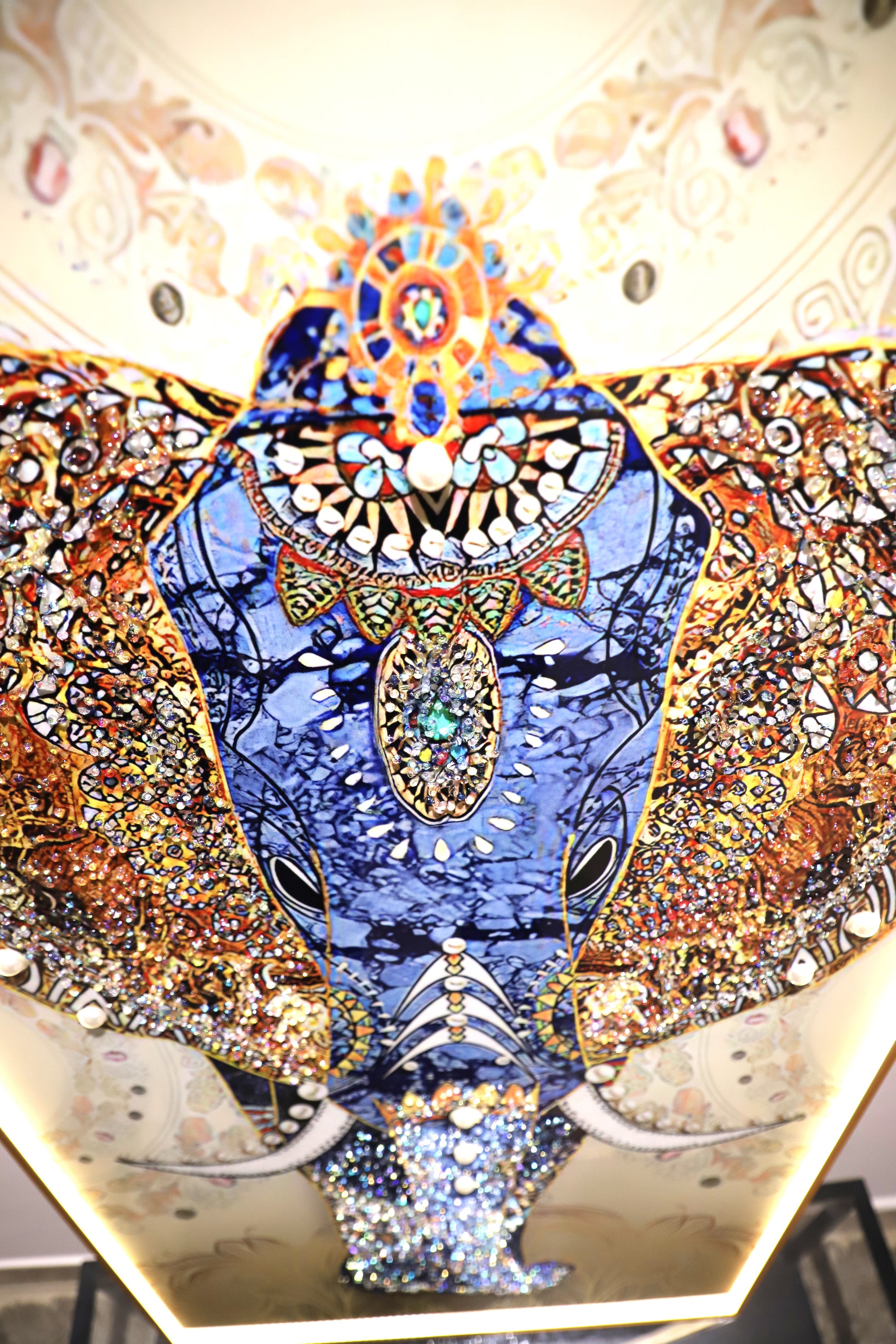 LED Royal Rajasthani painting Elephant with Crystals & Pearls |24x48 Inches + LED