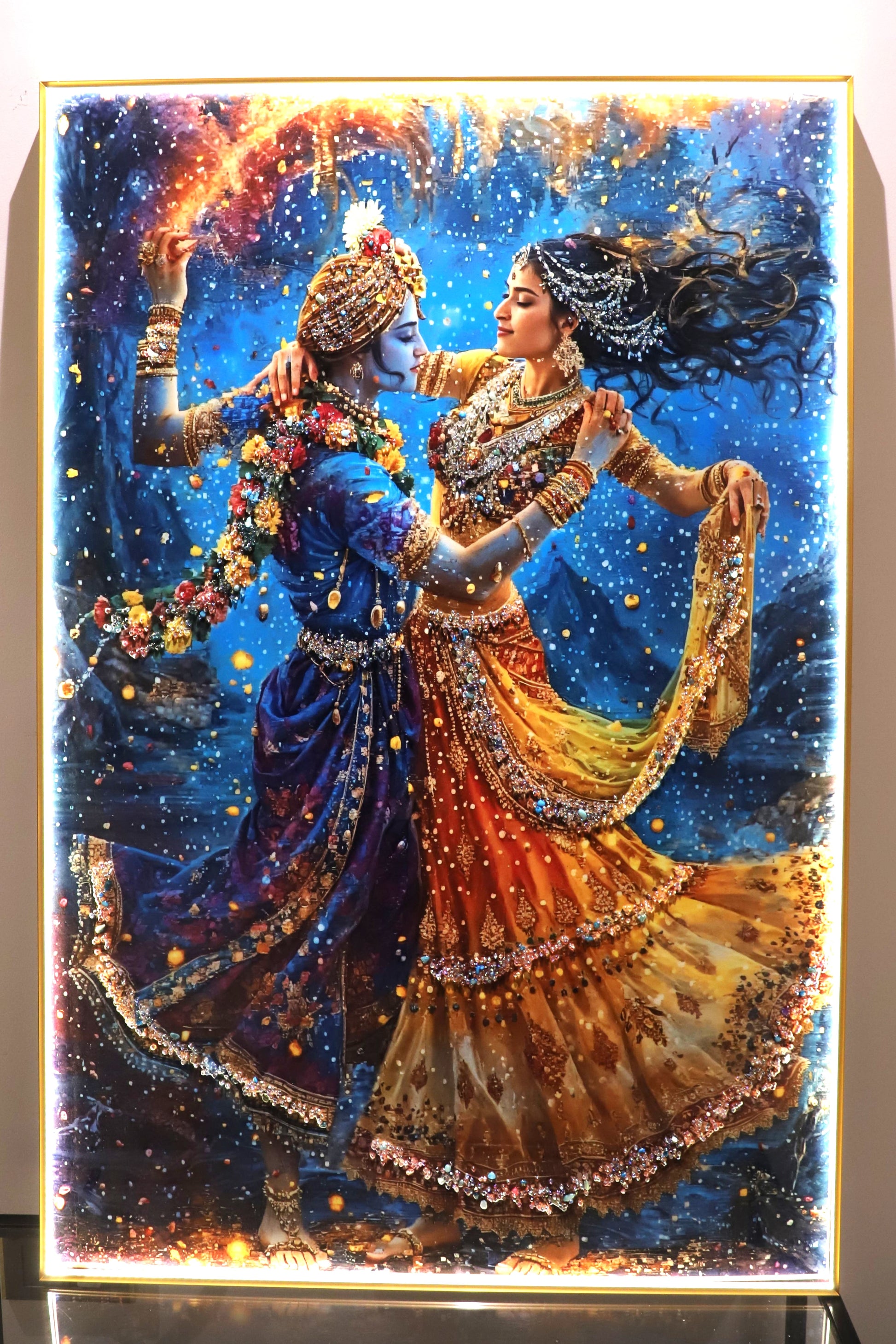 Divine Rhythm |Radha- Krishna| Crystal wall art|4x2.5 Feet+LED