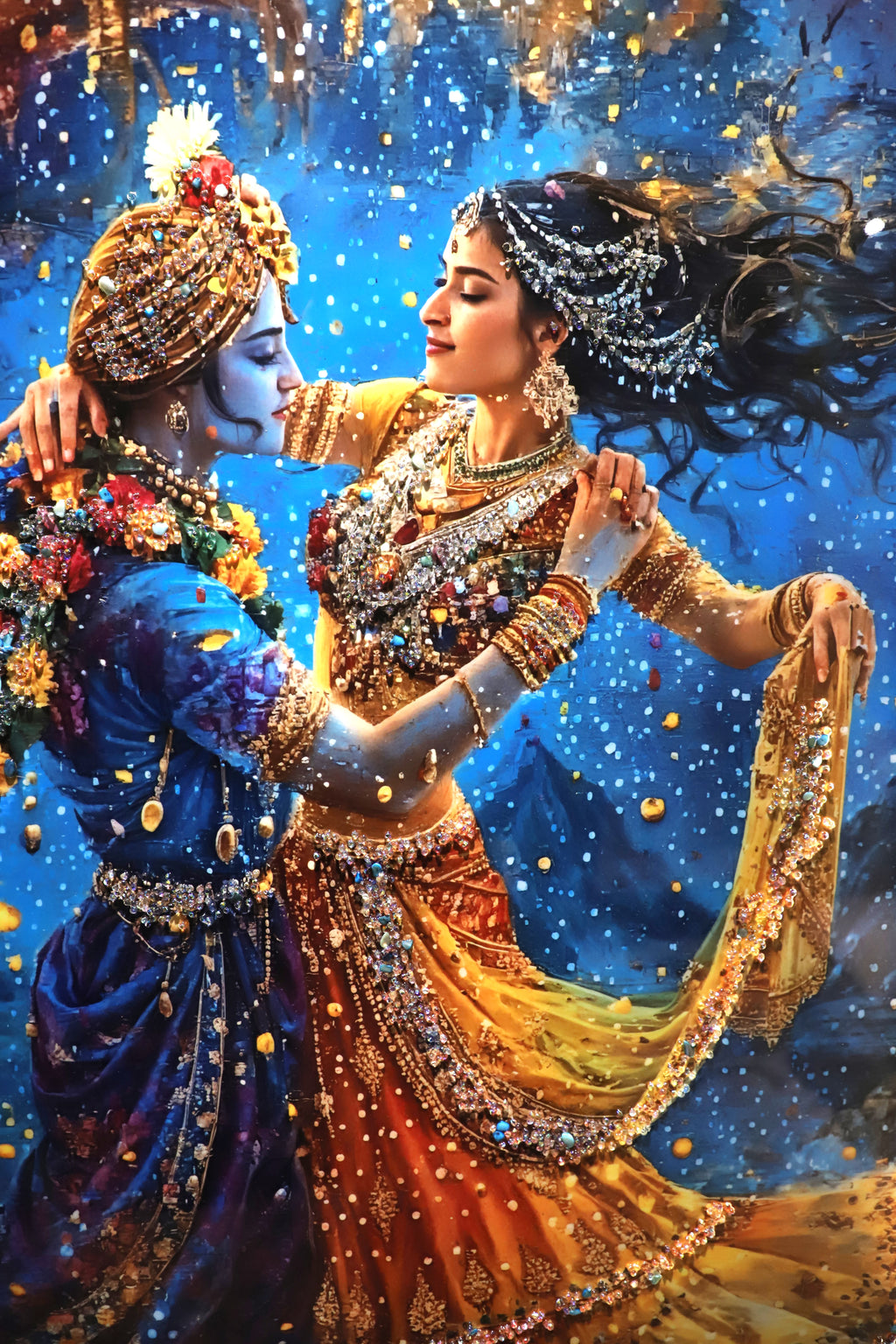 Divine Rhythm |Radha- Krishna| Crystal wall art|4x2.5 Feet+LED